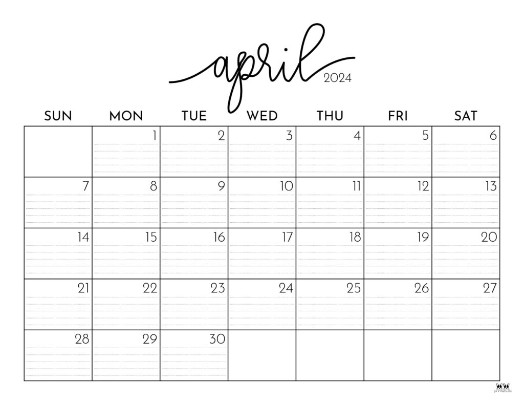 April 2024 Calendars - 50 Free Printables | Printabulls | Printable Calendar April 2024 Monthly