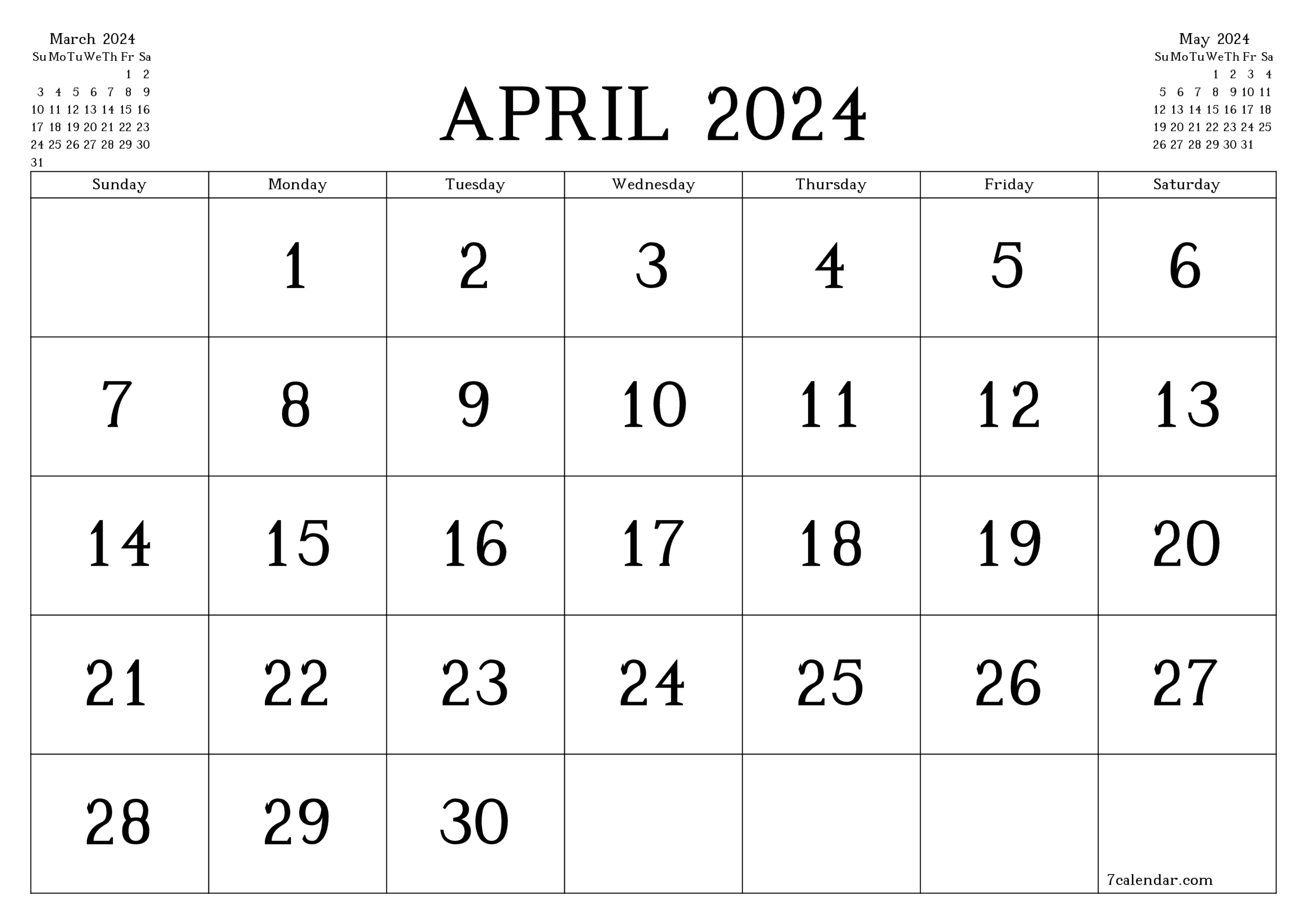 April 2024 Free Printable Calendar And Planner, Pdf And Png | Calendar 2024 Printable April