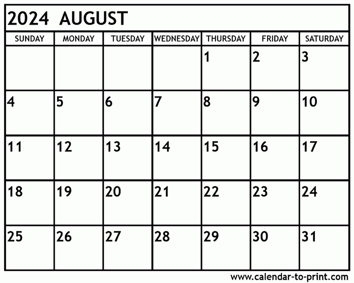 August 2024 Calendar Printable | Calendar August 2024 Printable