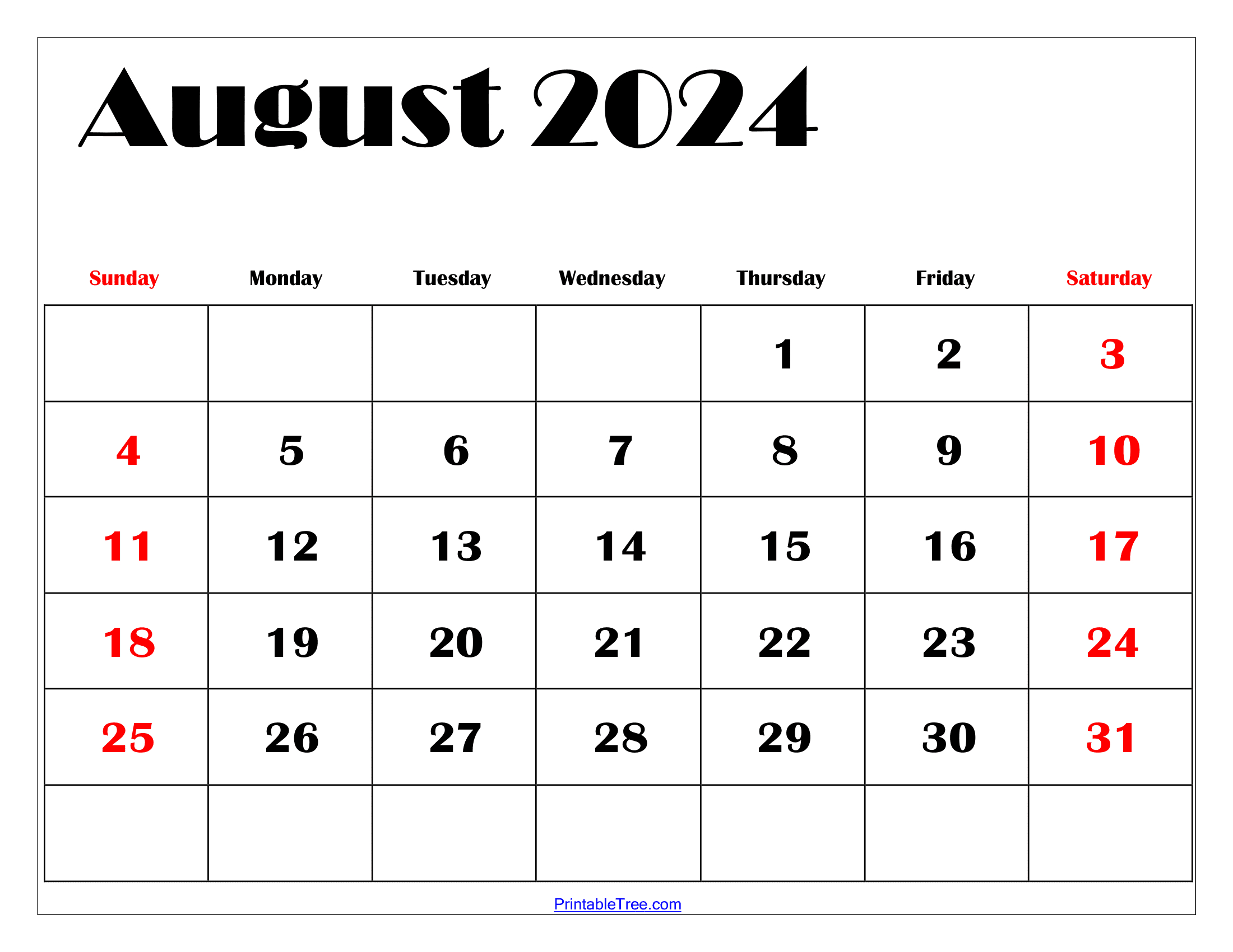 August 2024 Calendar Printable Pdf Templates Free Download | Calendar August 2024 Printable