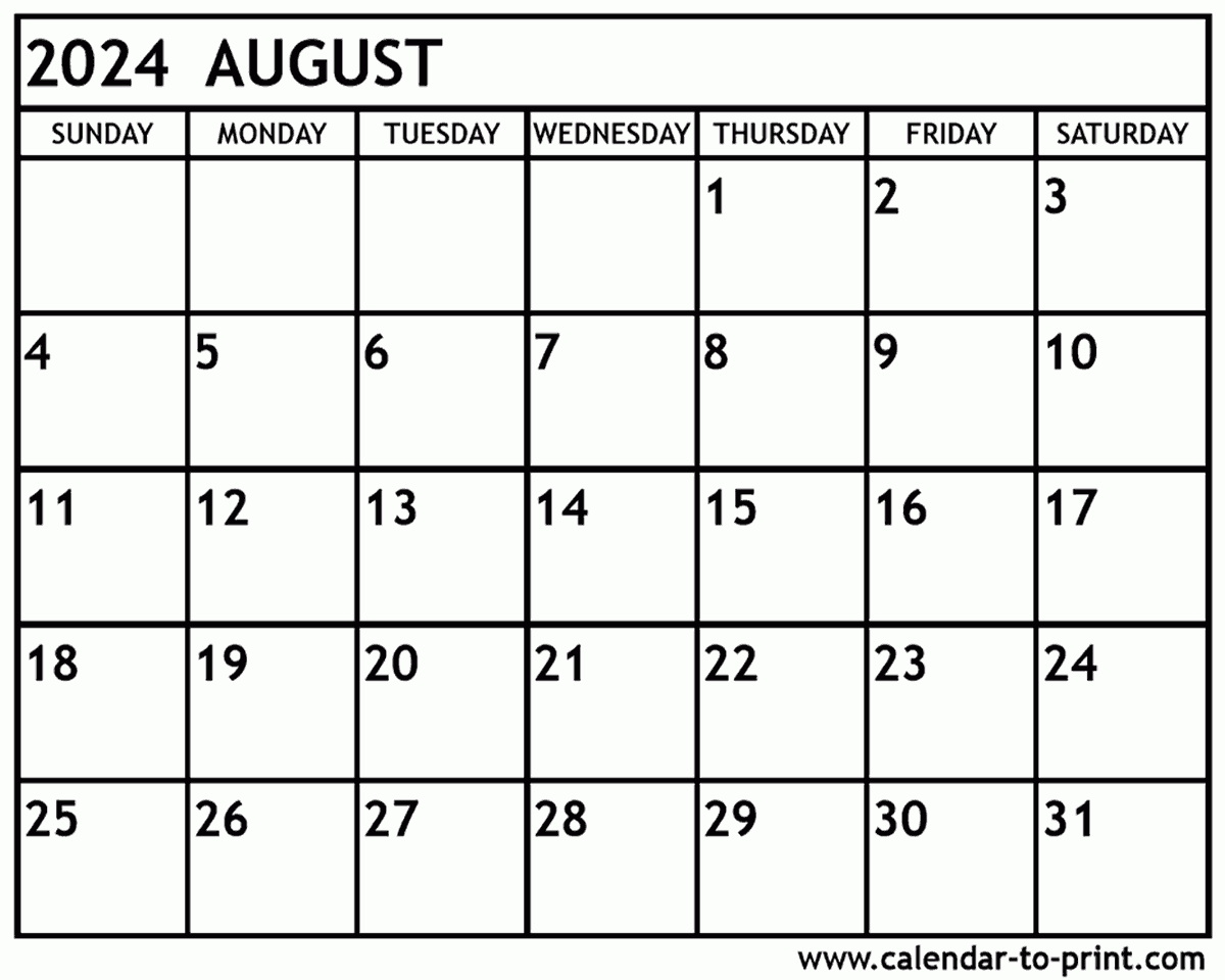 August 2024 Calendar Printable | Printable Calendar 2024 August