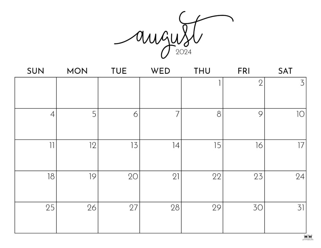 August 2024 Calendars - 50 Free Printables | Printabulls | Printable Calendar 2024 August