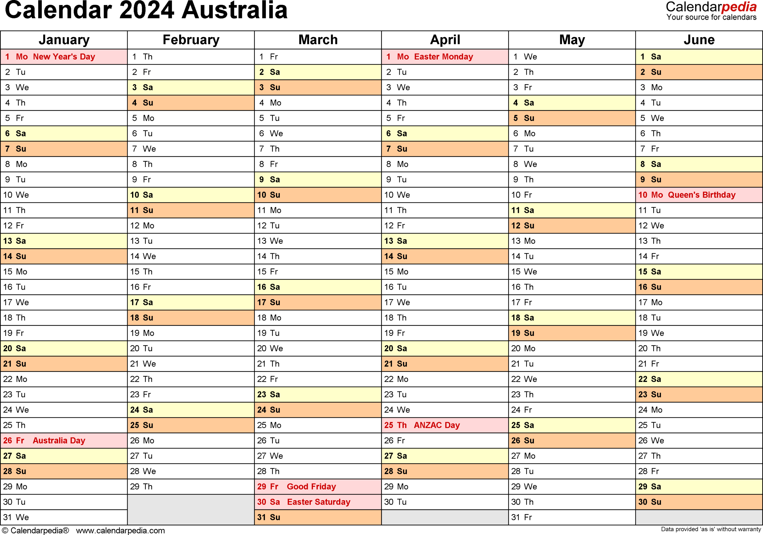 Australia Calendar 2024 - Free Printable Excel Templates | 2024 Calendar Printable NSW