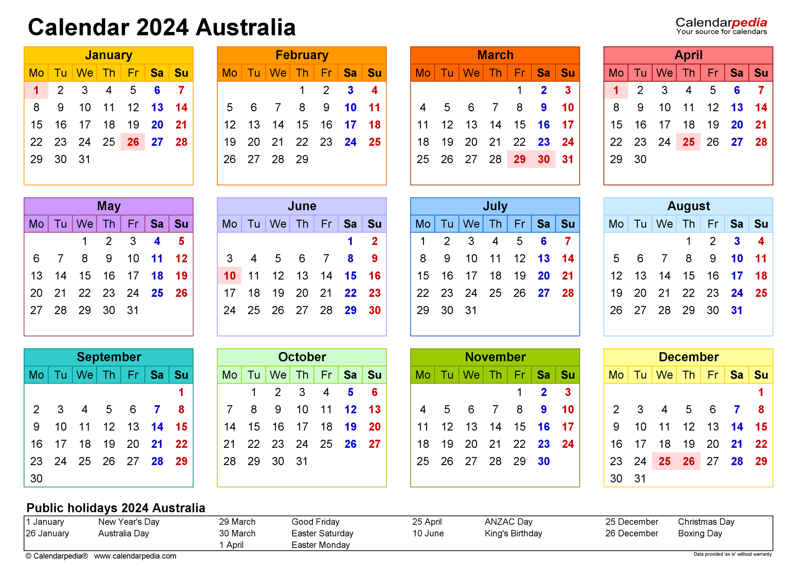 Australia Calendar 2024 - Free Printable Excel Templates | 2024 Calendar With School Holidays Victoria Printable