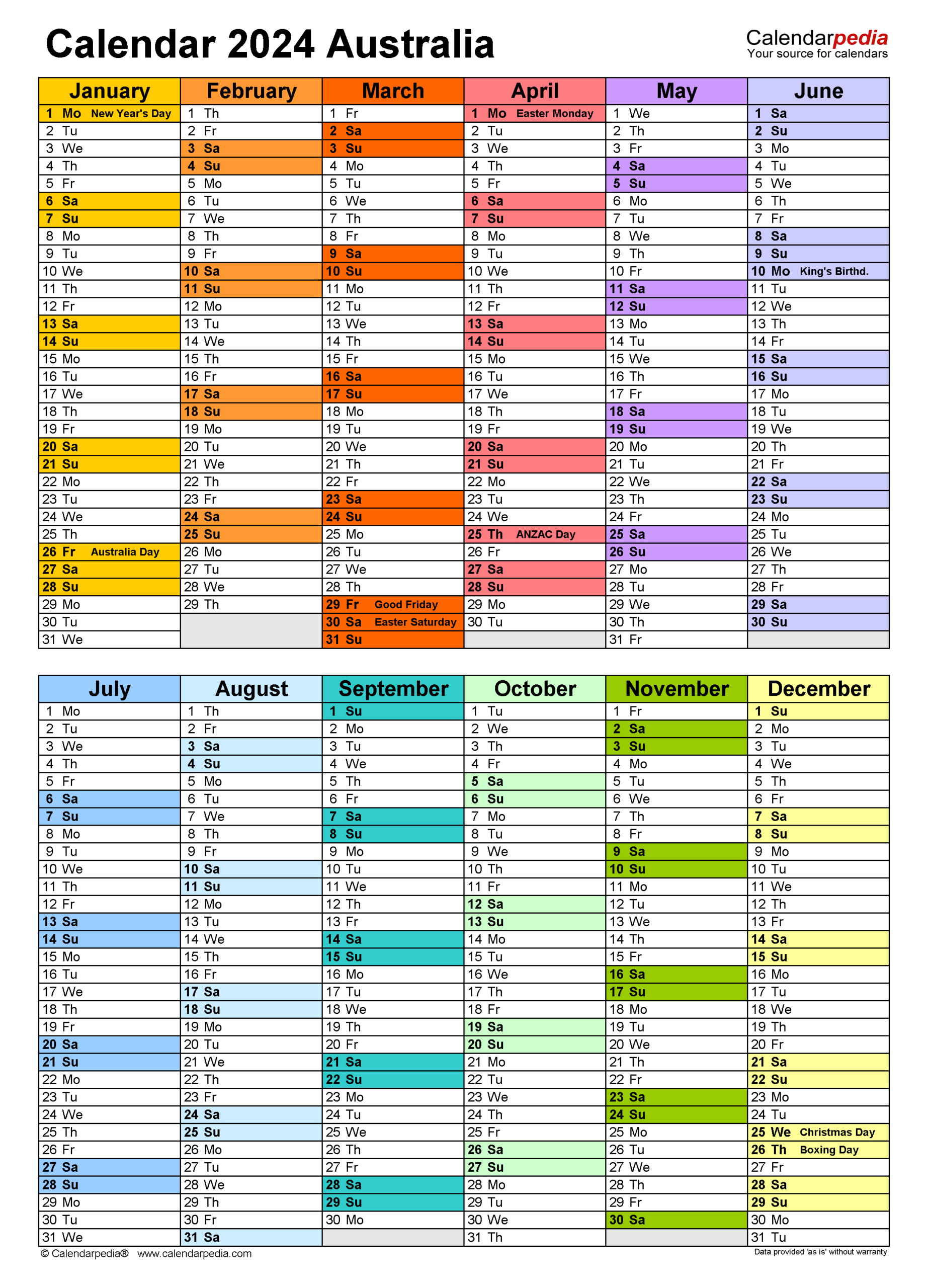 Australia Calendar 2024 - Free Printable Excel Templates | 2024 Calendar With School Holidays Victoria Printable