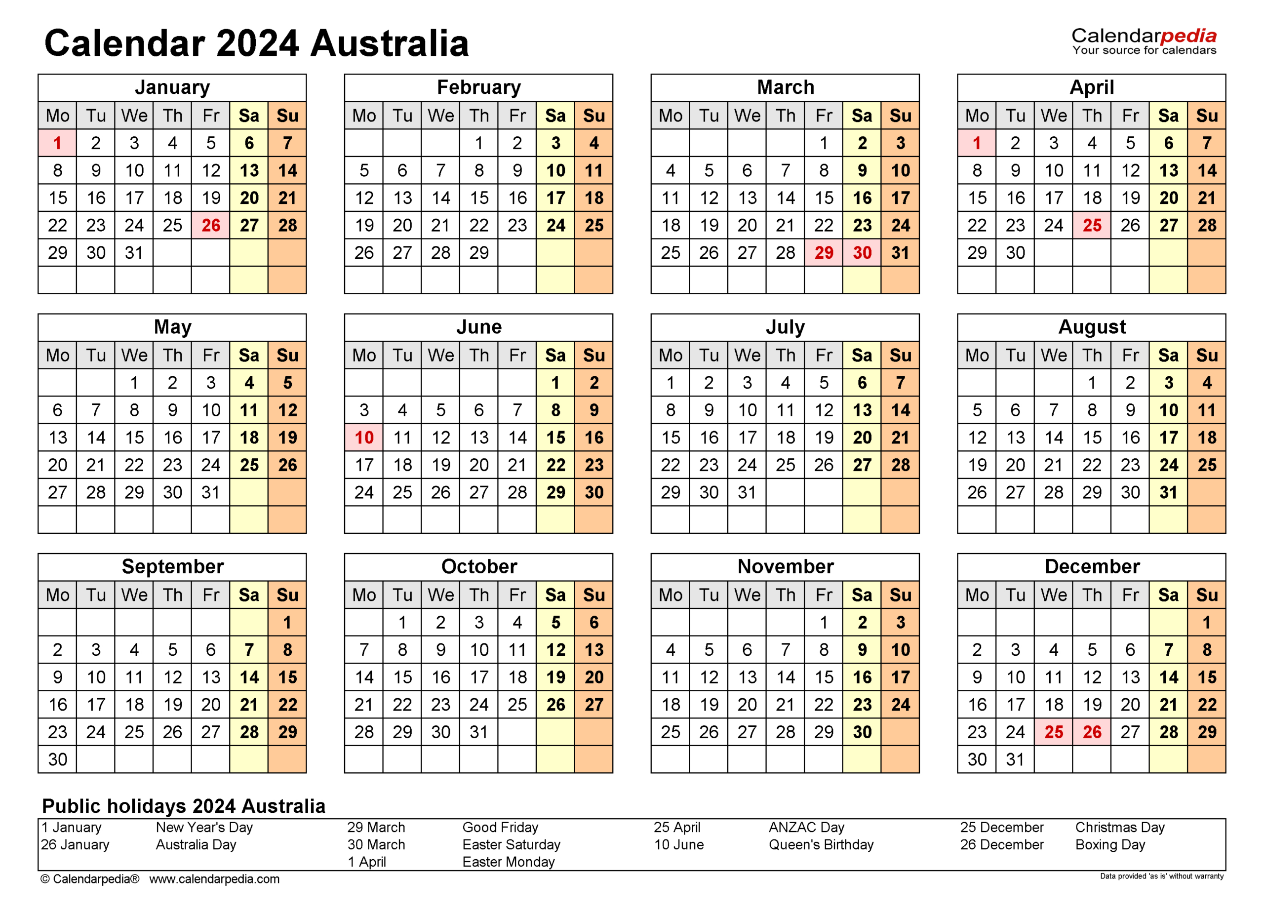 Australia Calendar 2024 - Free Printable Excel Templates | 2024 Calendar With School Holidays Victoria Printable