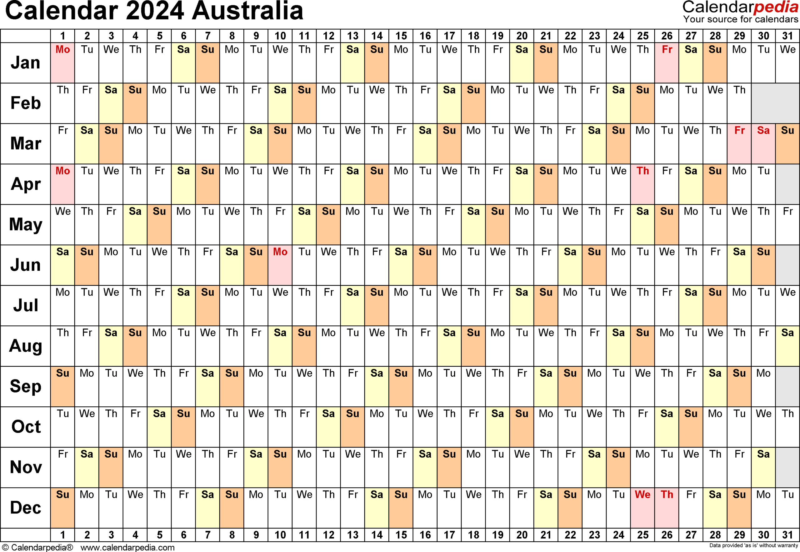 Australia Calendar 2024 - Free Printable Excel Templates | Calendar 2024 Australia Printable Free