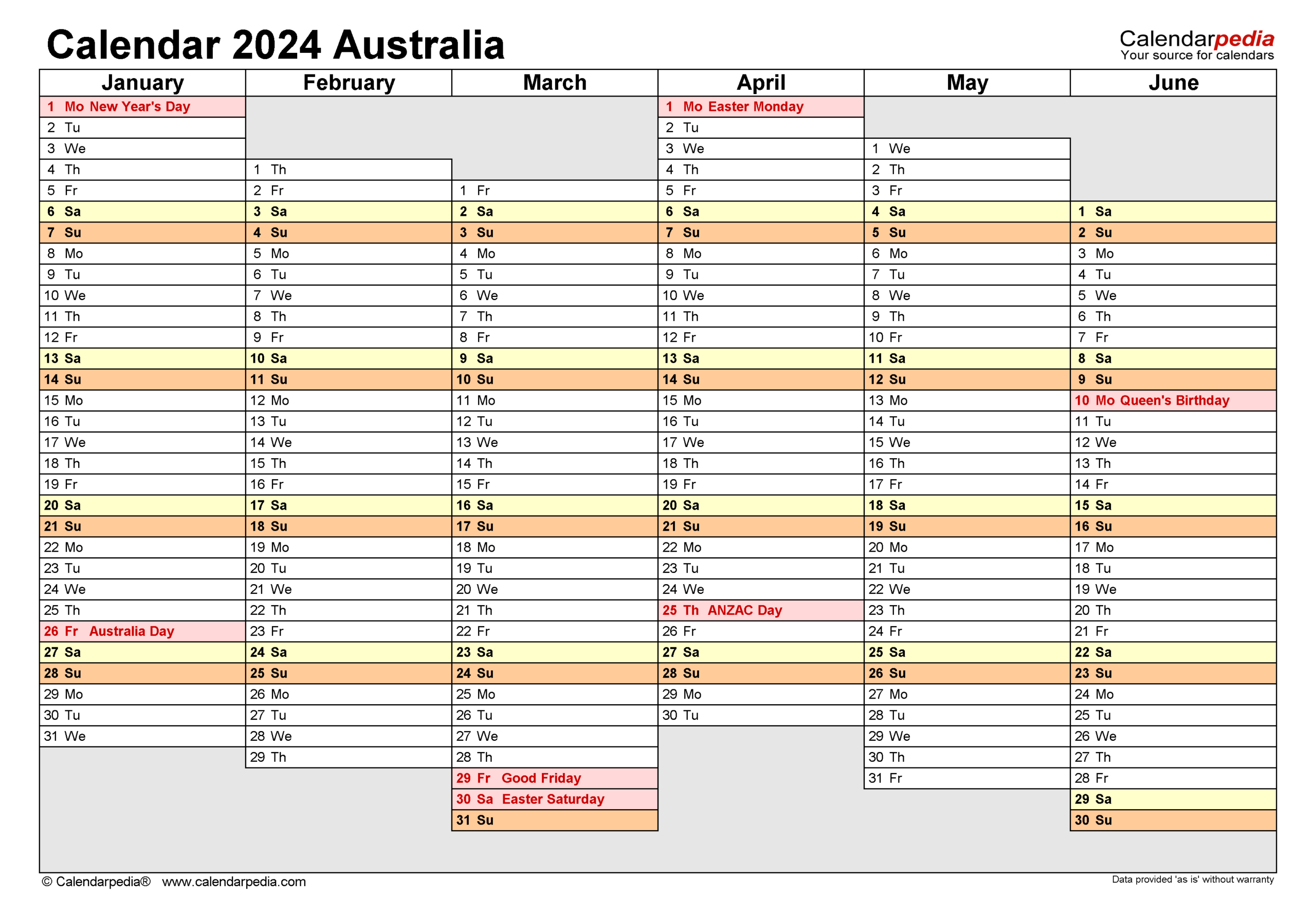 Australia Calendar 2024 - Free Printable Excel Templates | Yearly Calendar 2024 Australia Printable