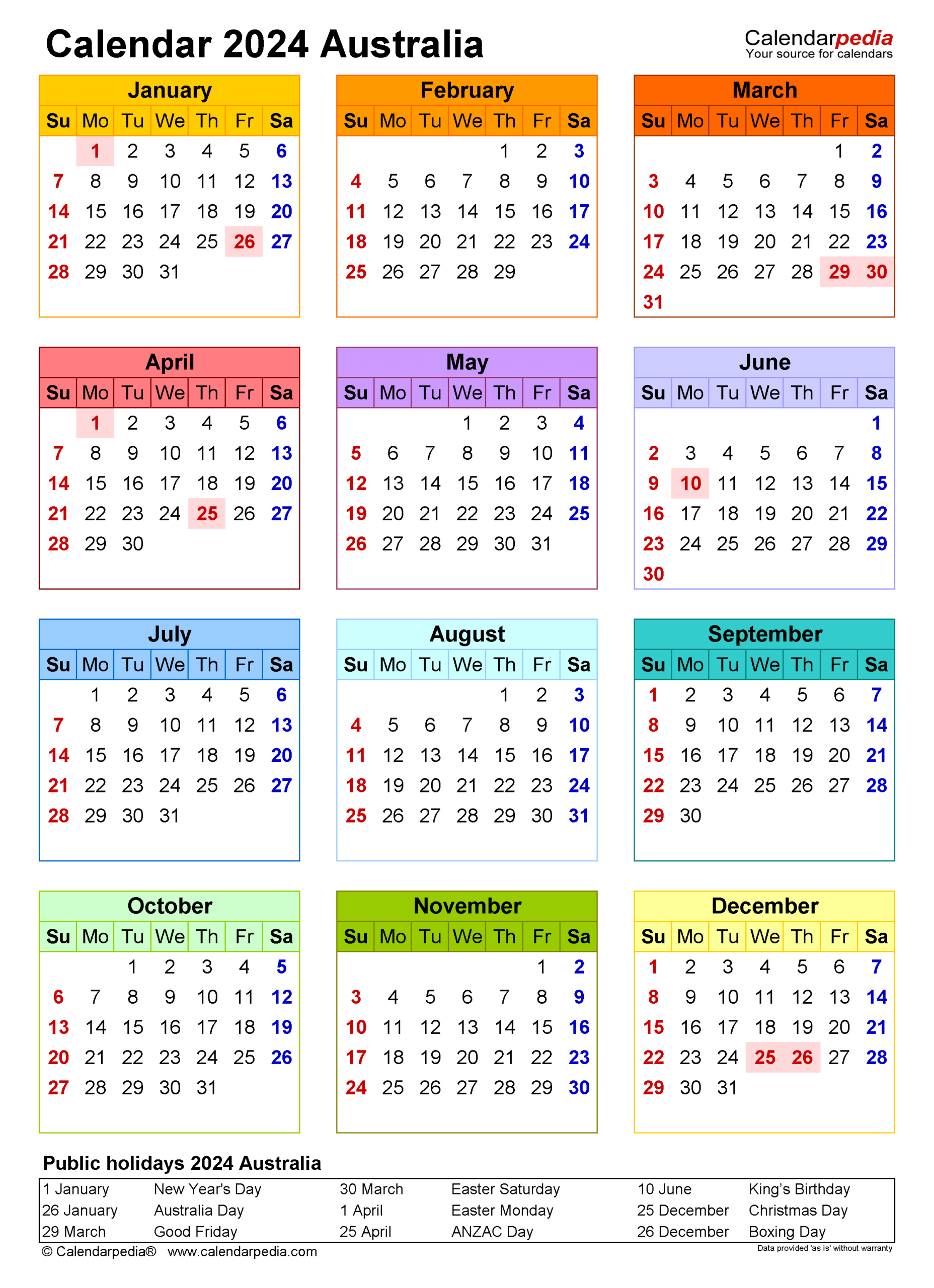 2024 Calendar Printable NSW | Printable Calendar 2024