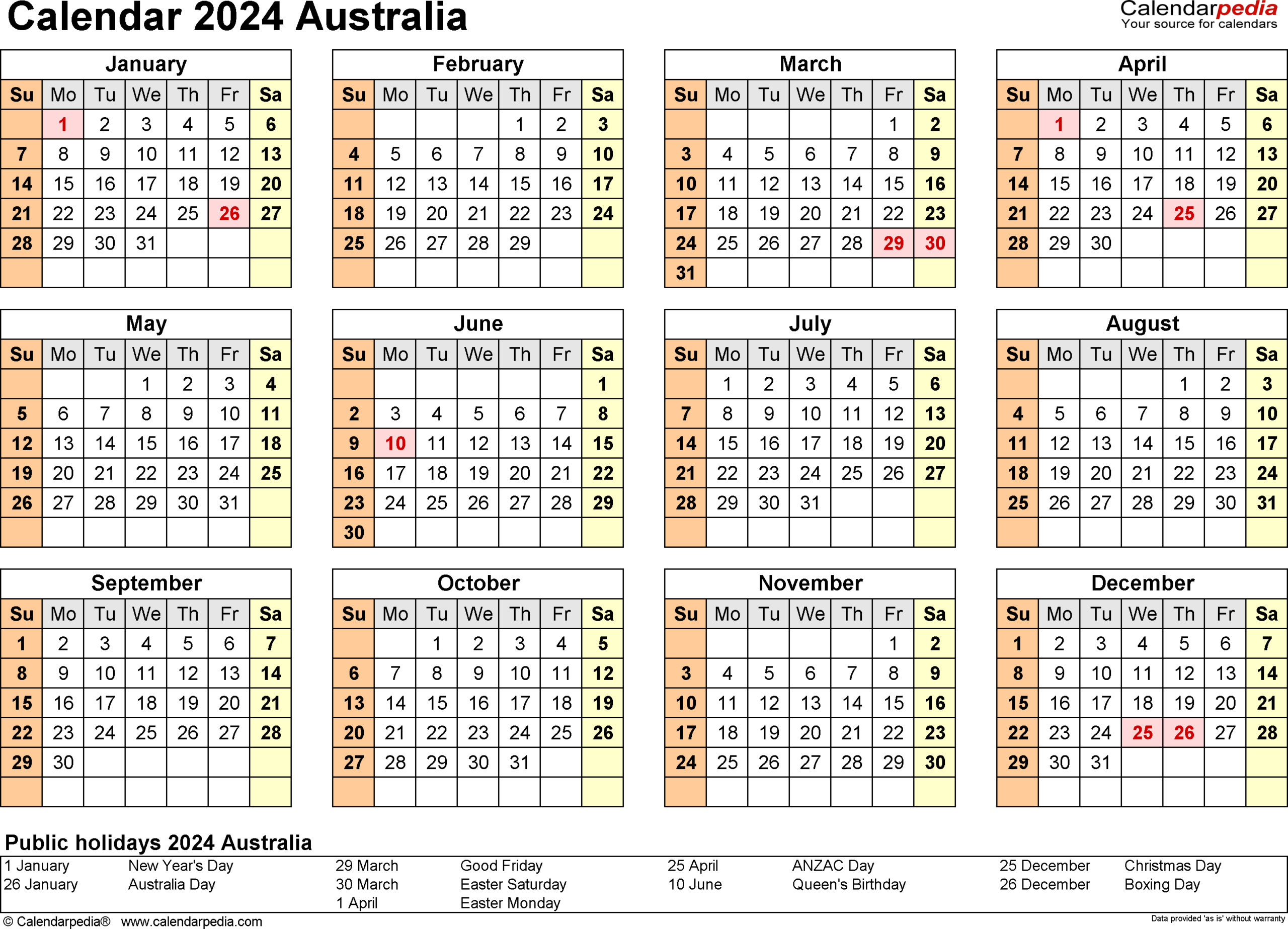 Australia Calendar 2024 - Free Printable Pdf Templates | 2024 Calendar With School Holidays Victoria Printable