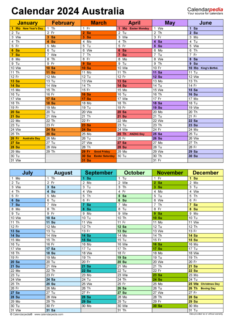 Australia Calendar 2024 - Free Printable Pdf Templates | 2024 Printable Calendar by Month Australia