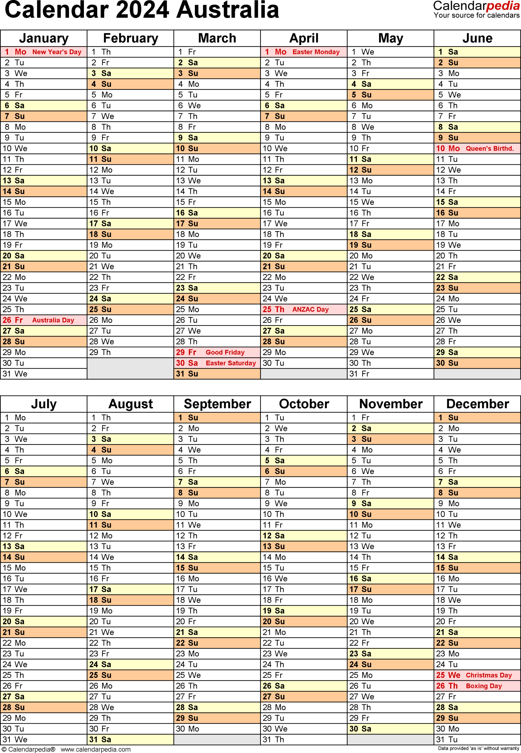 Australia Calendar 2024 - Free Printable Pdf Templates | Australian Calendar 2024 Printable