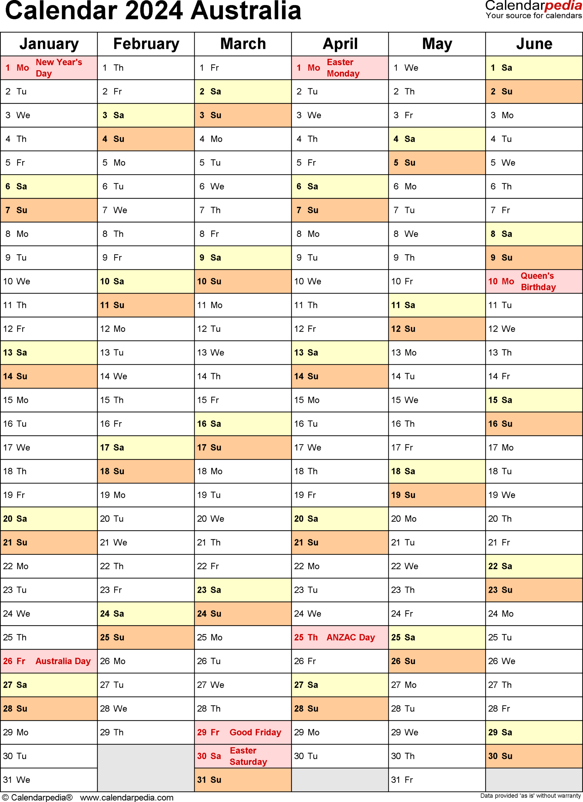 Australia Calendar 2024 - Free Printable Pdf Templates | Calendar 2024 Australia Printable PDF