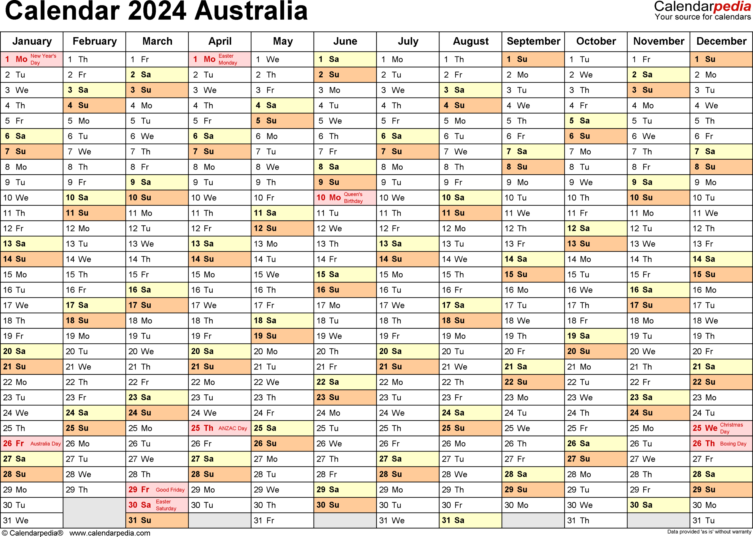 Australia Calendar 2024 - Free Printable Pdf Templates | Free Printable Calendar 2024 Australia Pdf