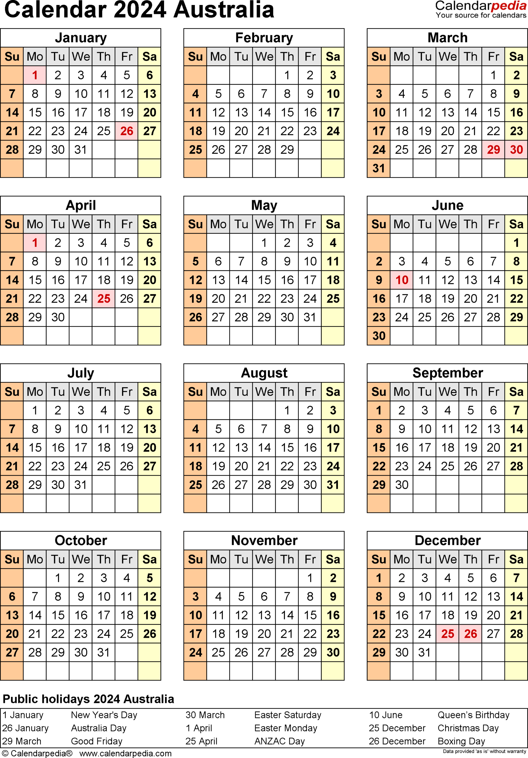 Australia Calendar 2024 - Free Printable Pdf Templates | Nsw School Holidays 2024 Calendar Printable