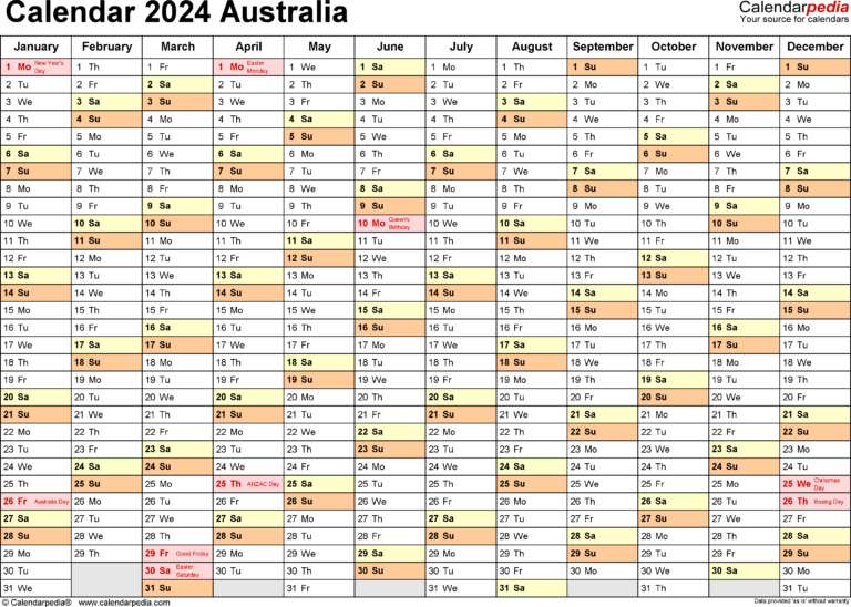 Australia Calendar 2024 - Free Printable Pdf Templates | Printable Calendar 2024 Western Australia