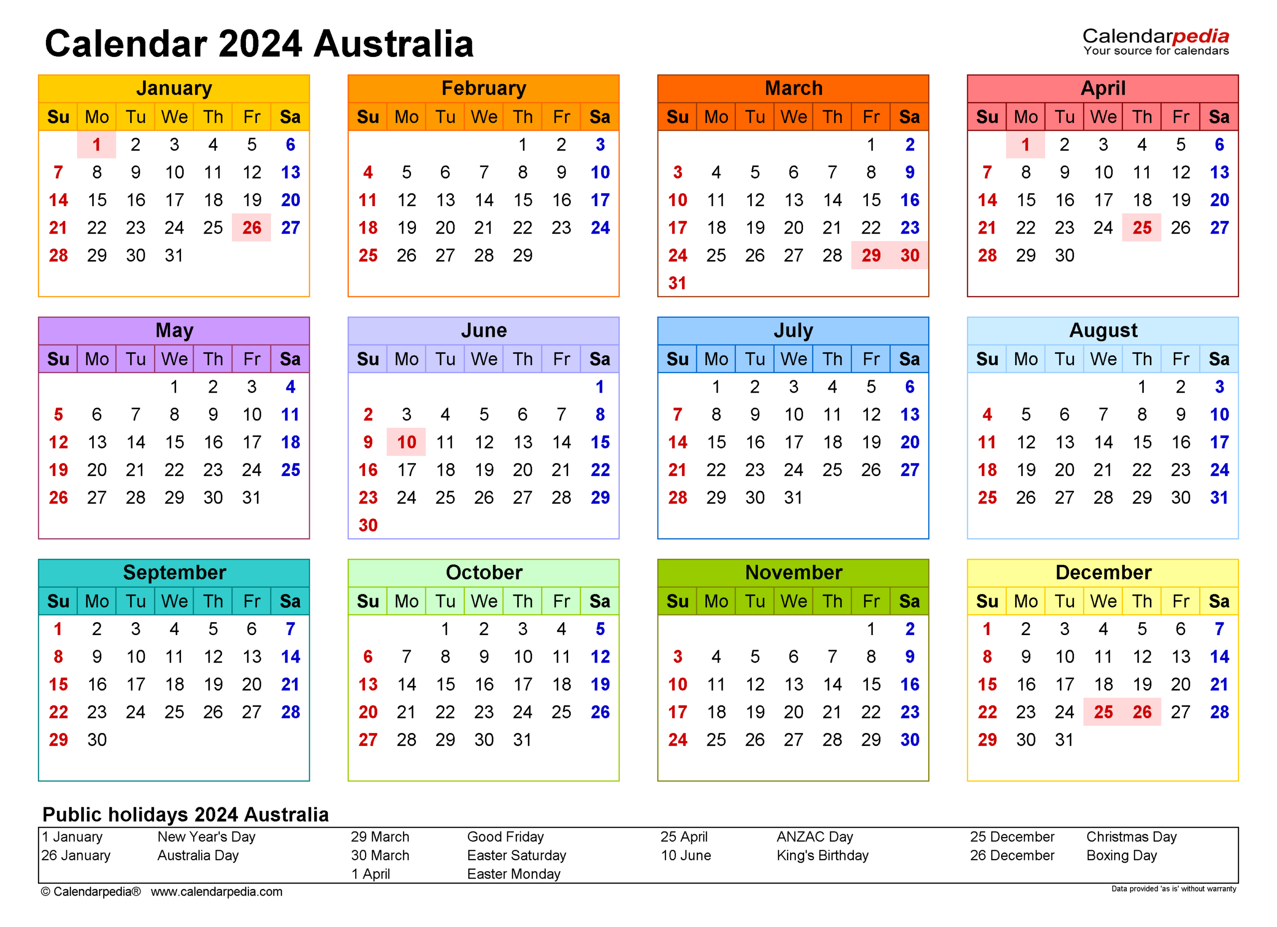 Australia Calendar 2024 - Free Printable Word Templates | 2024 Calendar Printable Microsoft