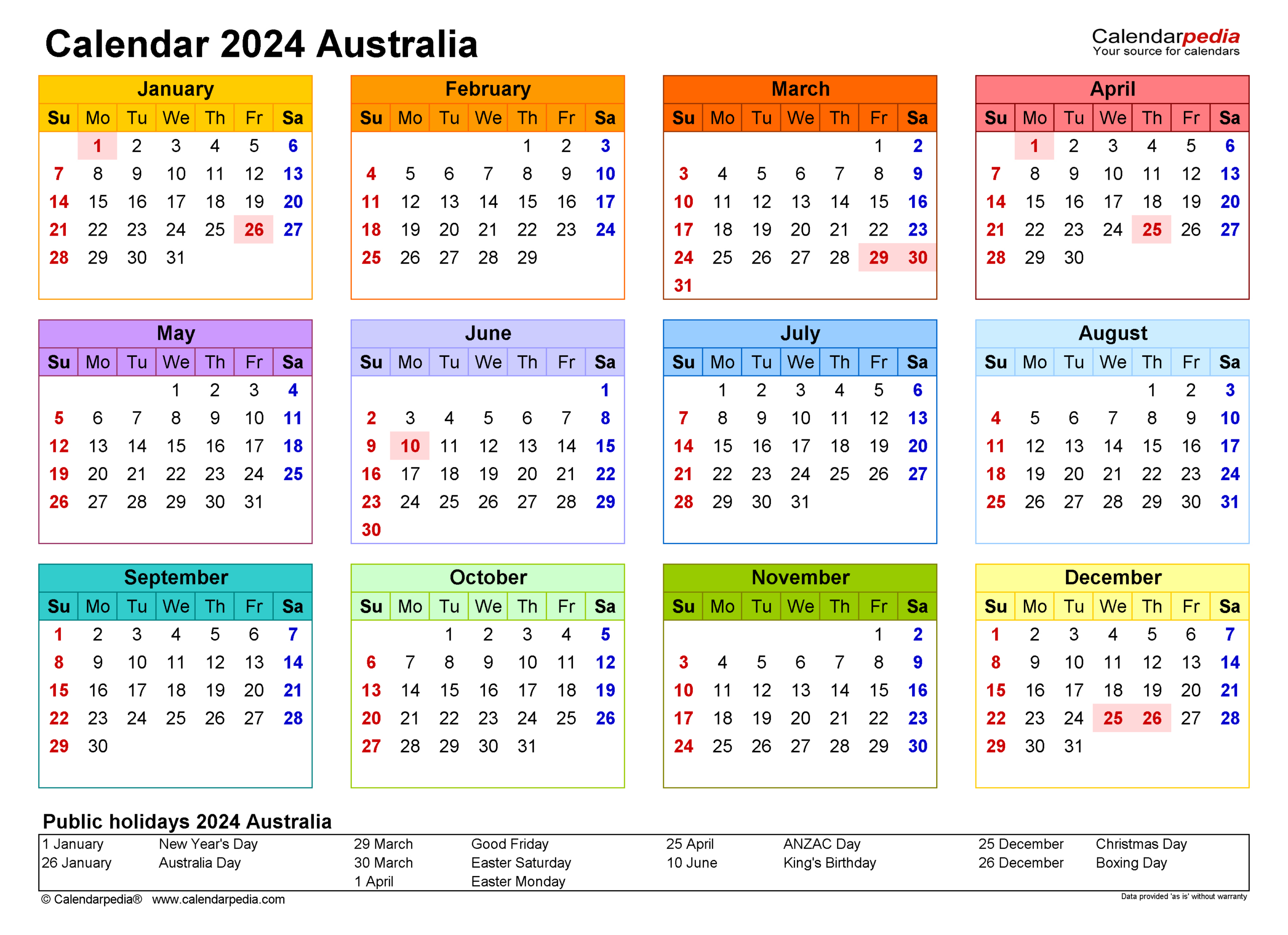 Australia Calendar 2024 - Free Printable Word Templates | Printable Calendar 2024 Qld School
