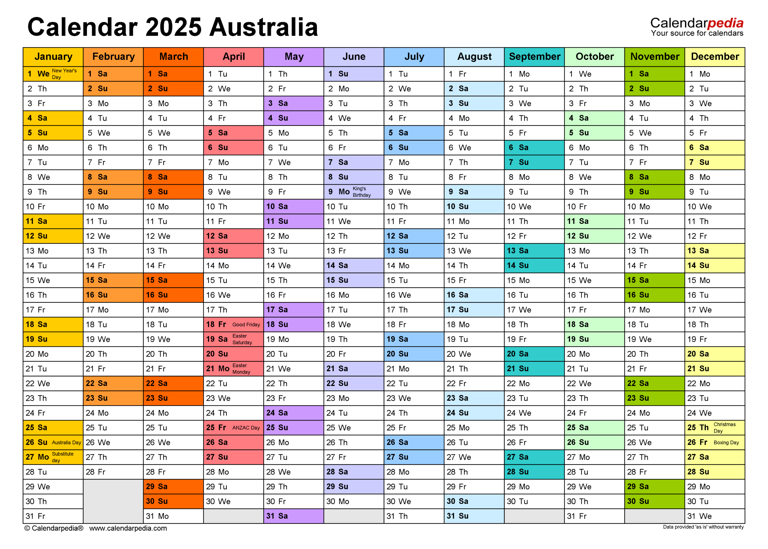 Australia Calendar 2025 - Free Printable Pdf Templates | Cfmeu Calendar 2024 Victoria Printable