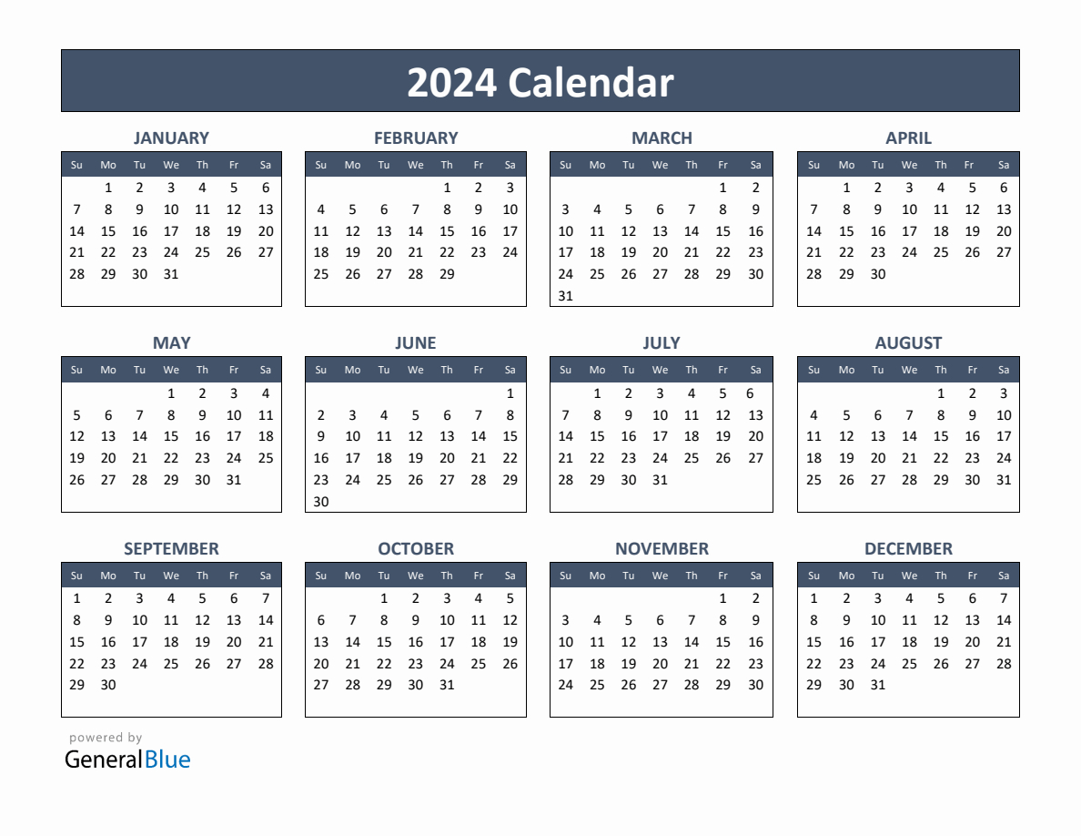 Basic Annual Calendar For Year 2024 | Printable Calendar 2024 Sri Lanka