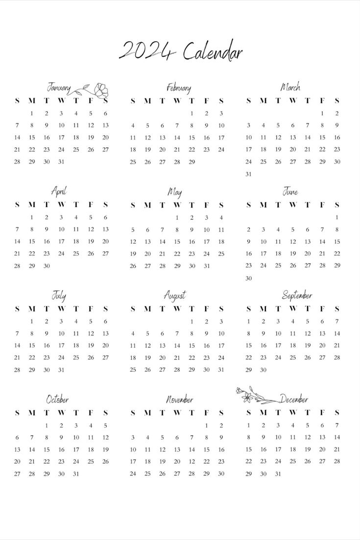 Basic Printable 2024 Calendar. Print Out The Entire Year Of - Etsy | 2024 Yearly Calendar Canada