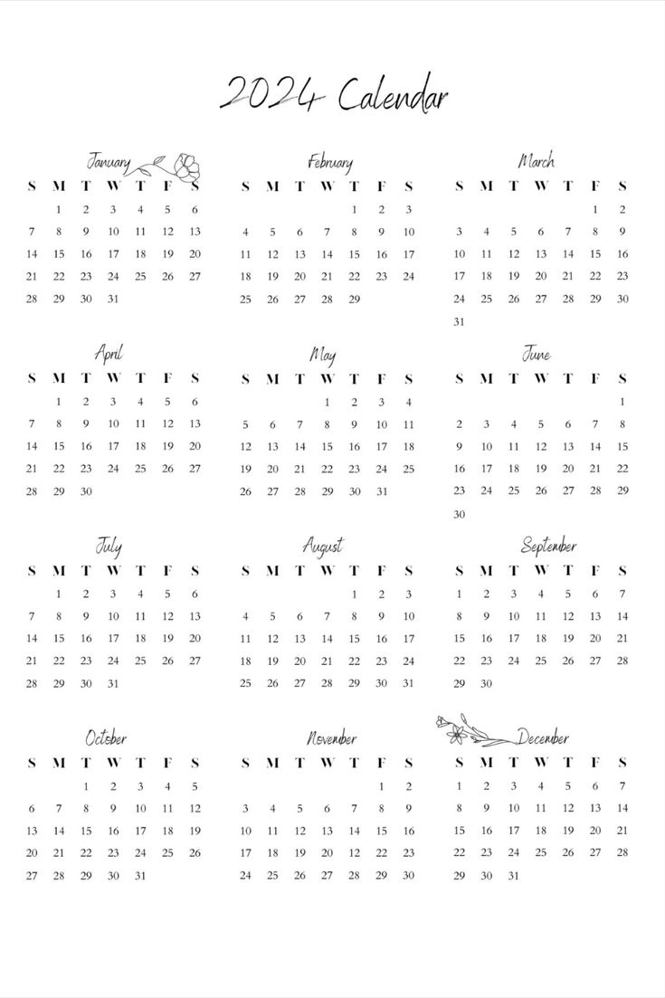 Basic Printable 2024 Calendar. Print Out The Entire Year Of - Etsy | Calendar 2024 Printable Canada