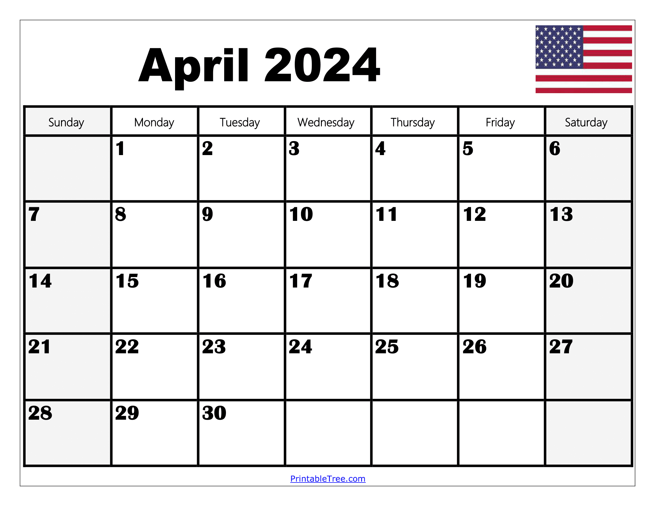 Blank April 2024 Calendar Printable Pdf Template With Holidays | April 2024 Printable Calendar