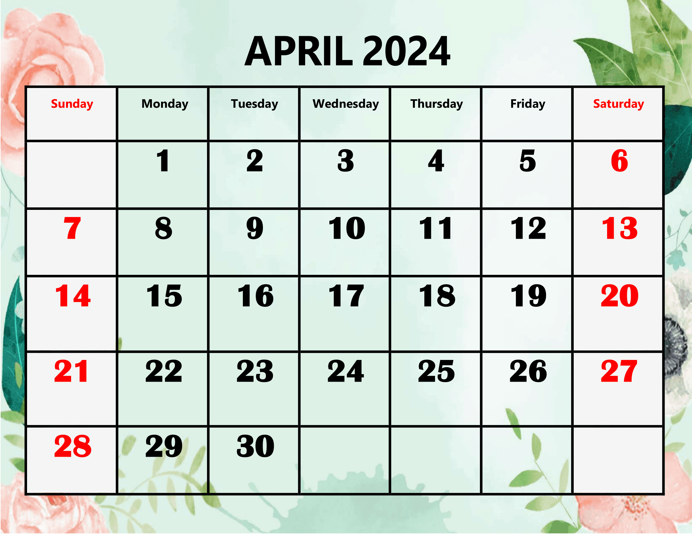 Blank April 2024 Calendar Printable Pdf Template With Holidays | Printable Calendar 2024 Malaysia