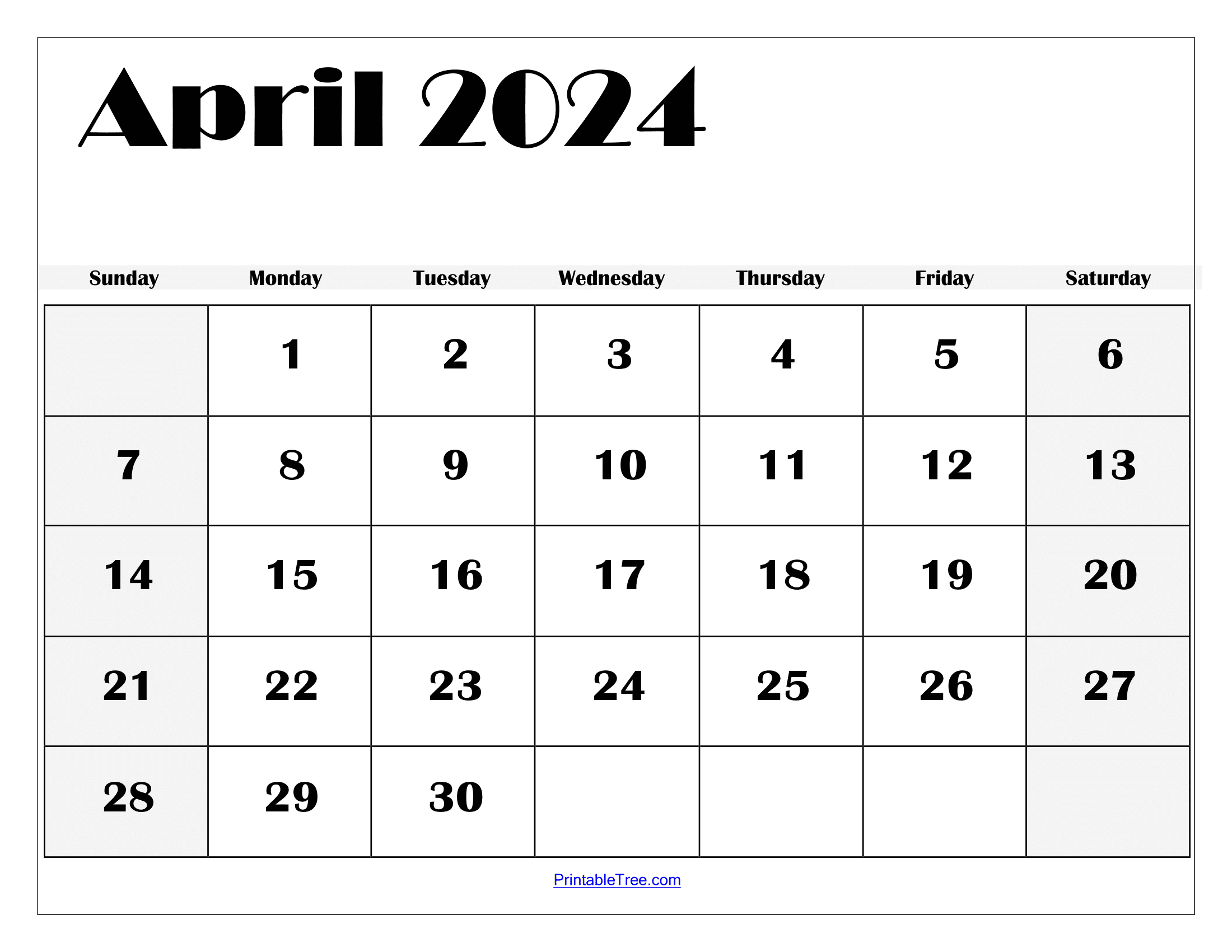 Blank April 2024 Calendar Printable Pdf Template With Holidays | Printable Calendar 2024 South Africa Free Download