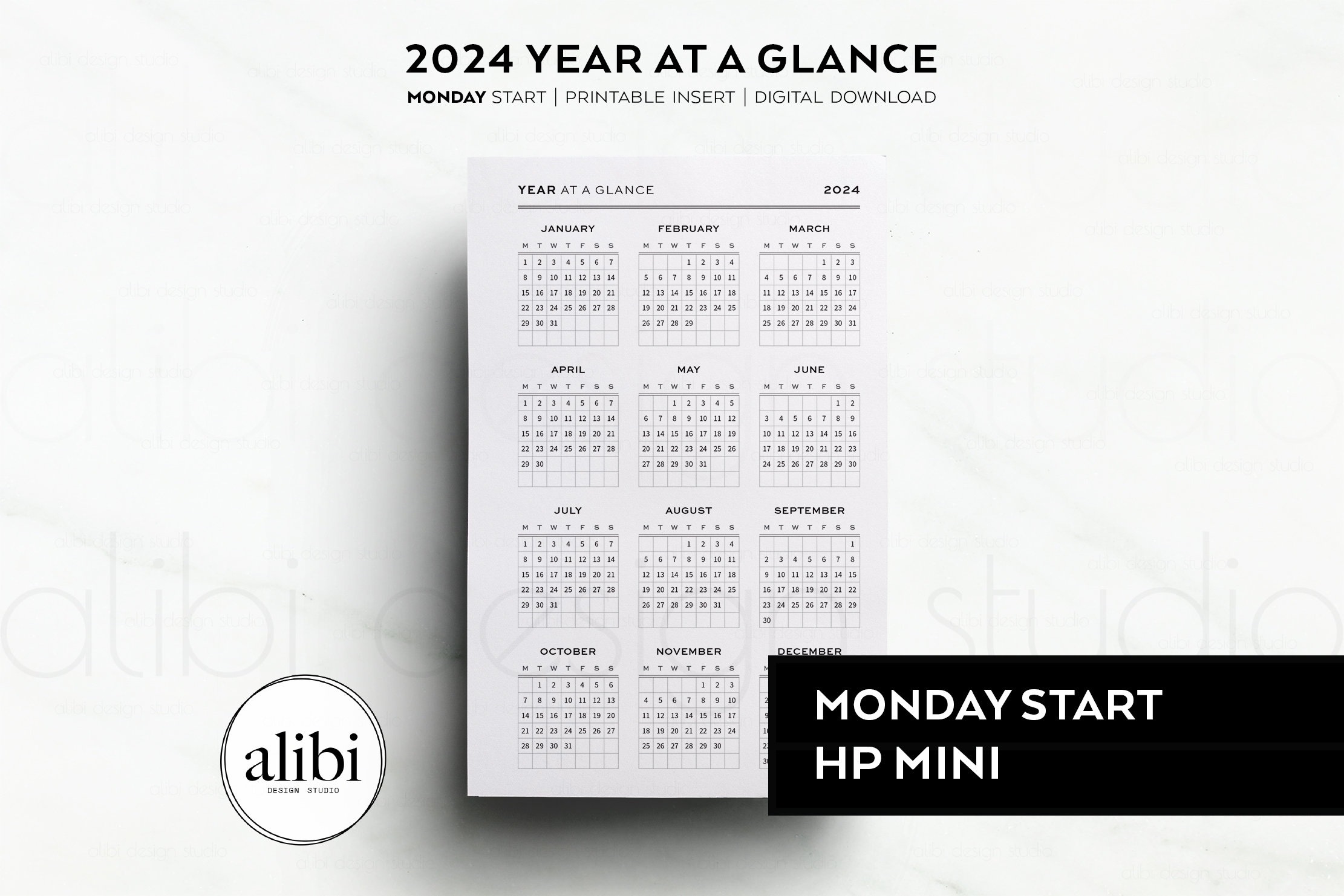 Buy Hp Mini 2024 Year At A Glance Dashboard 2024 Calendar Mini | 2024 Calendar Printable Hp