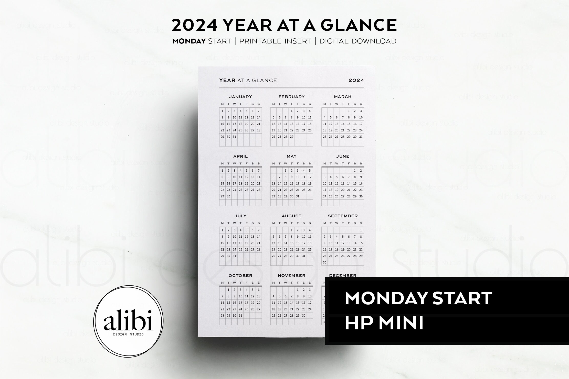 Buy Hp Mini 2024 Year At A Glance Dashboard 2024 Calendar Mini | Printable Calendar 2024 Hp