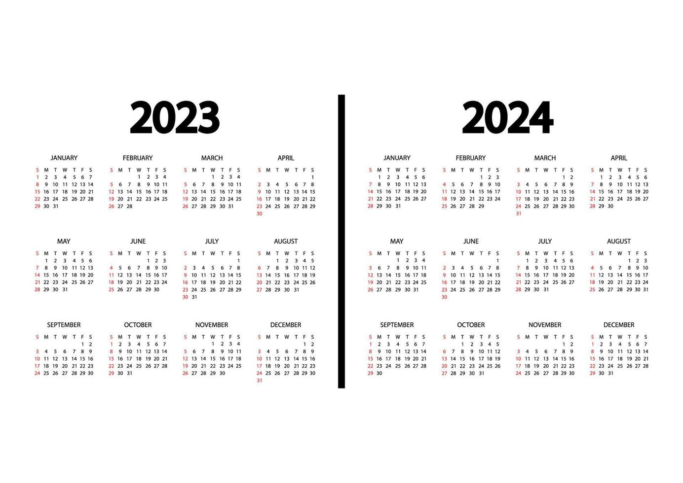 Calendar 2023, 2024 Year. The Week Starts On Sunday. Annual | 2023 E 2024 Calendar Printable