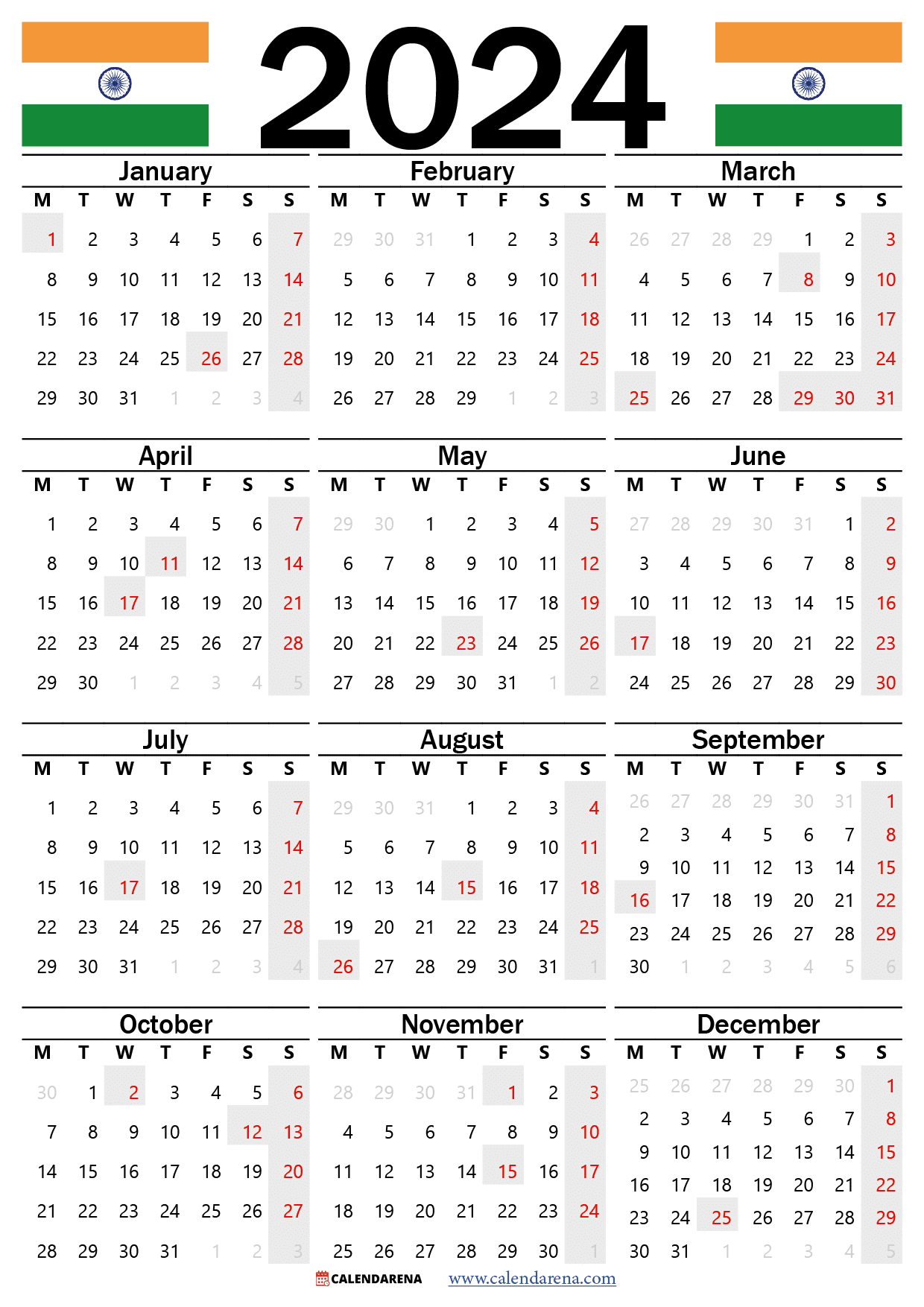 Calendar 2023 India With Holidays And Festivals | 2024 Printable Calendar With Indian Holidays