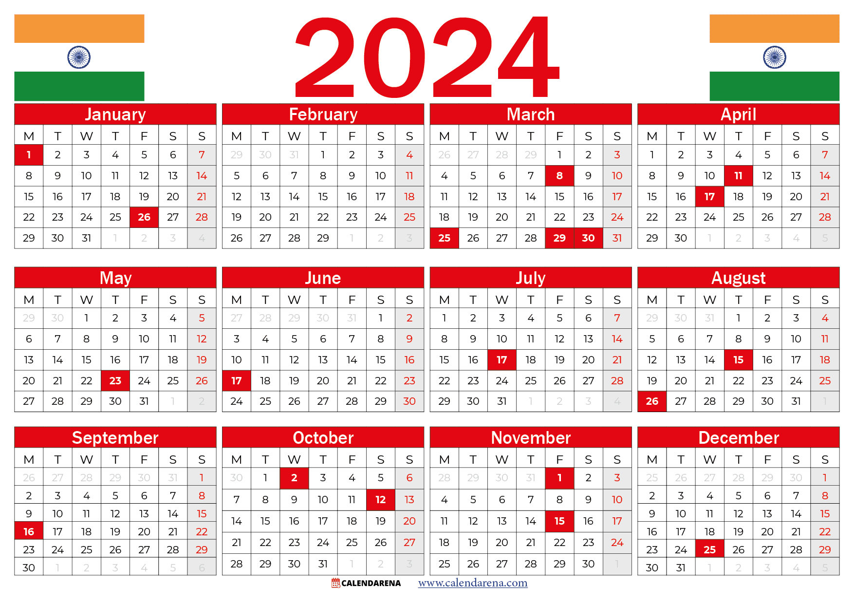 Calendar 2023 India With Holidays And Festivals | Printable Calendar 2024 Pdf India Download