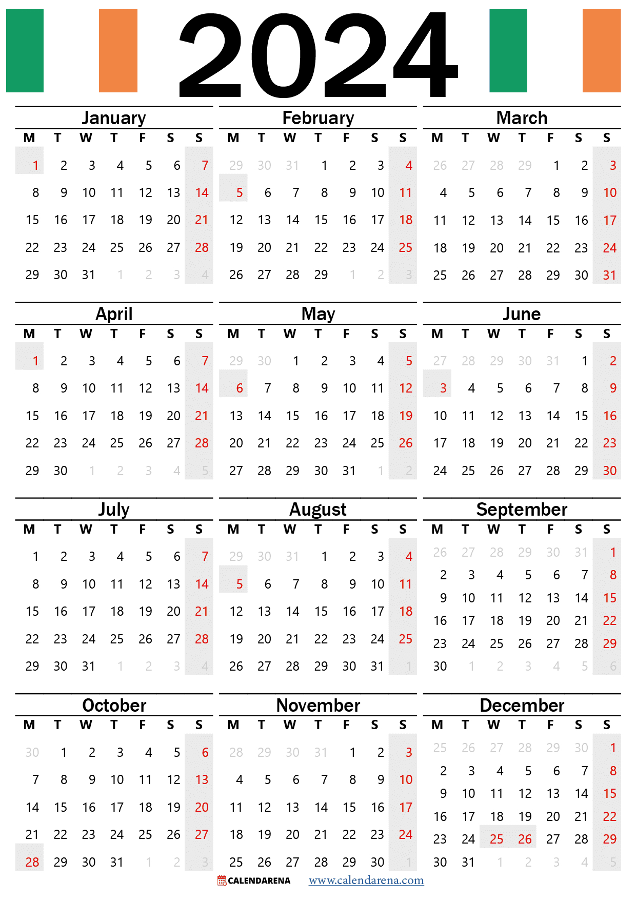 Calendar 2023 Ireland With Holidays Printable | Printable Calendar 2024 Ireland