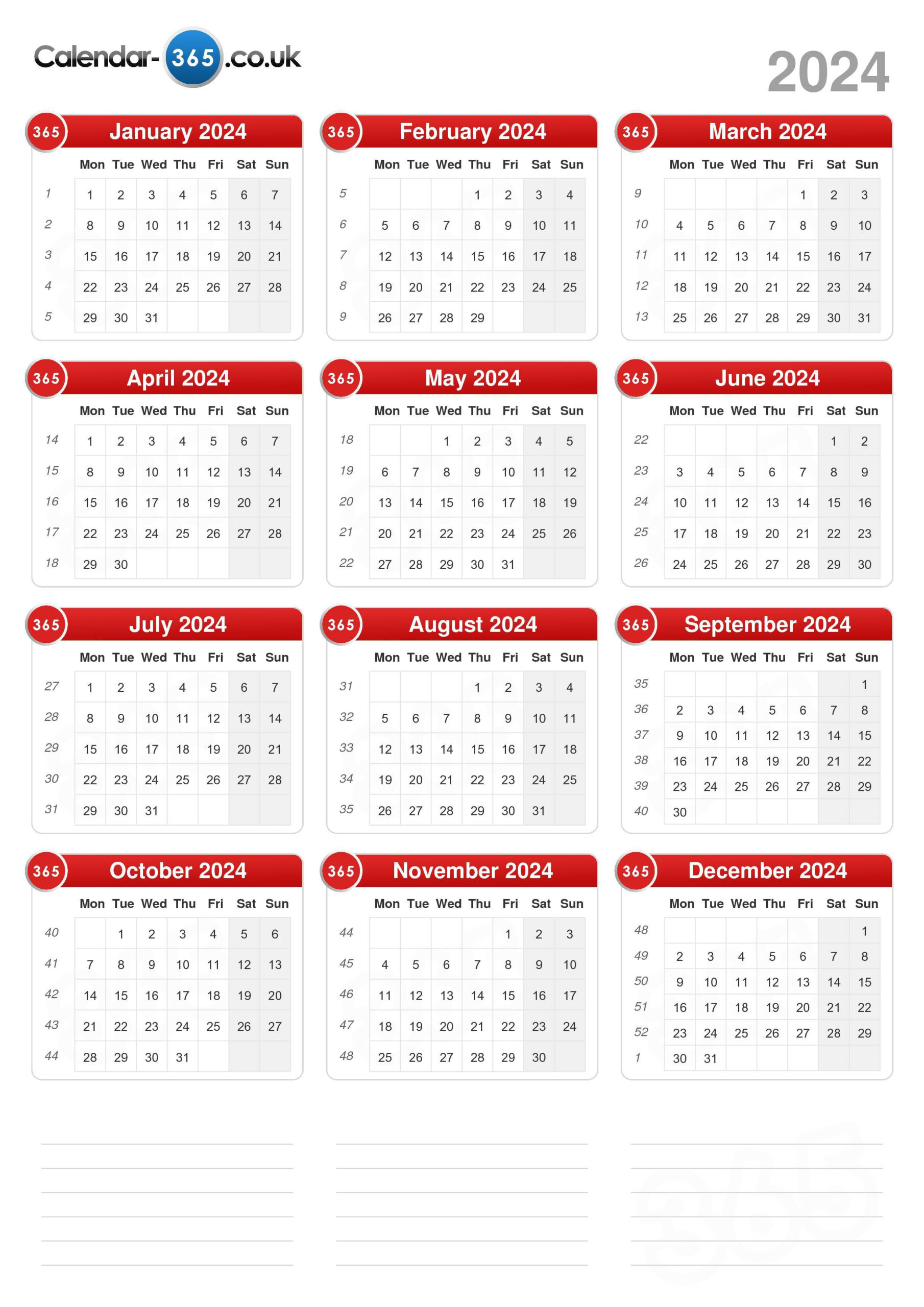 Calendar 2024 | 2024 Calendar Printable 365
