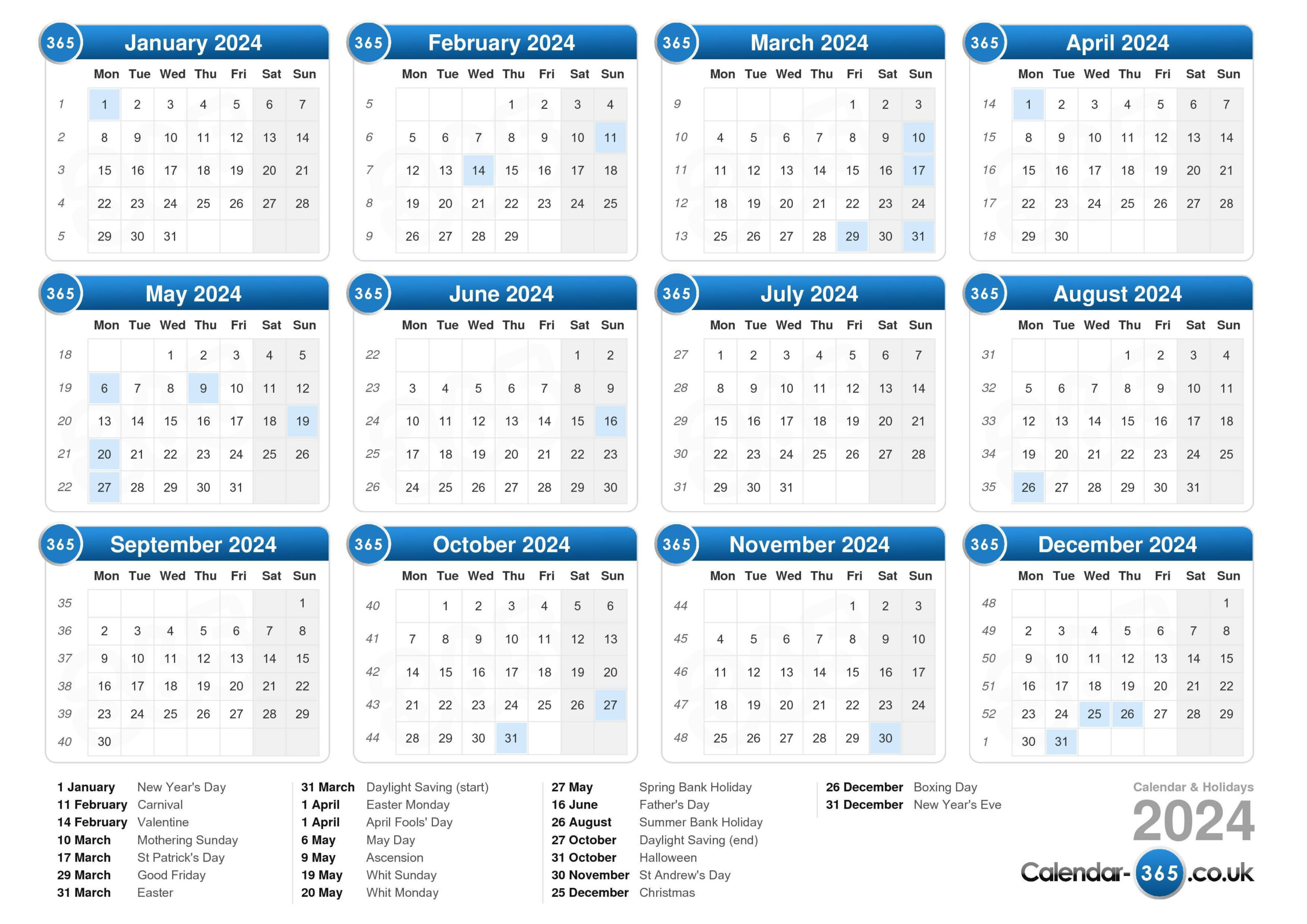 Calendar 2024 | 2024 Calendar Printable 365