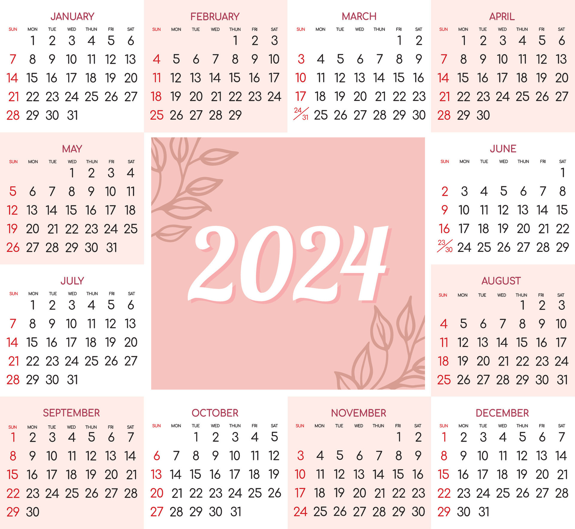 Calendar 2024 - All Months - National Holidays. Calendar | Calendar 2024 with Holidays