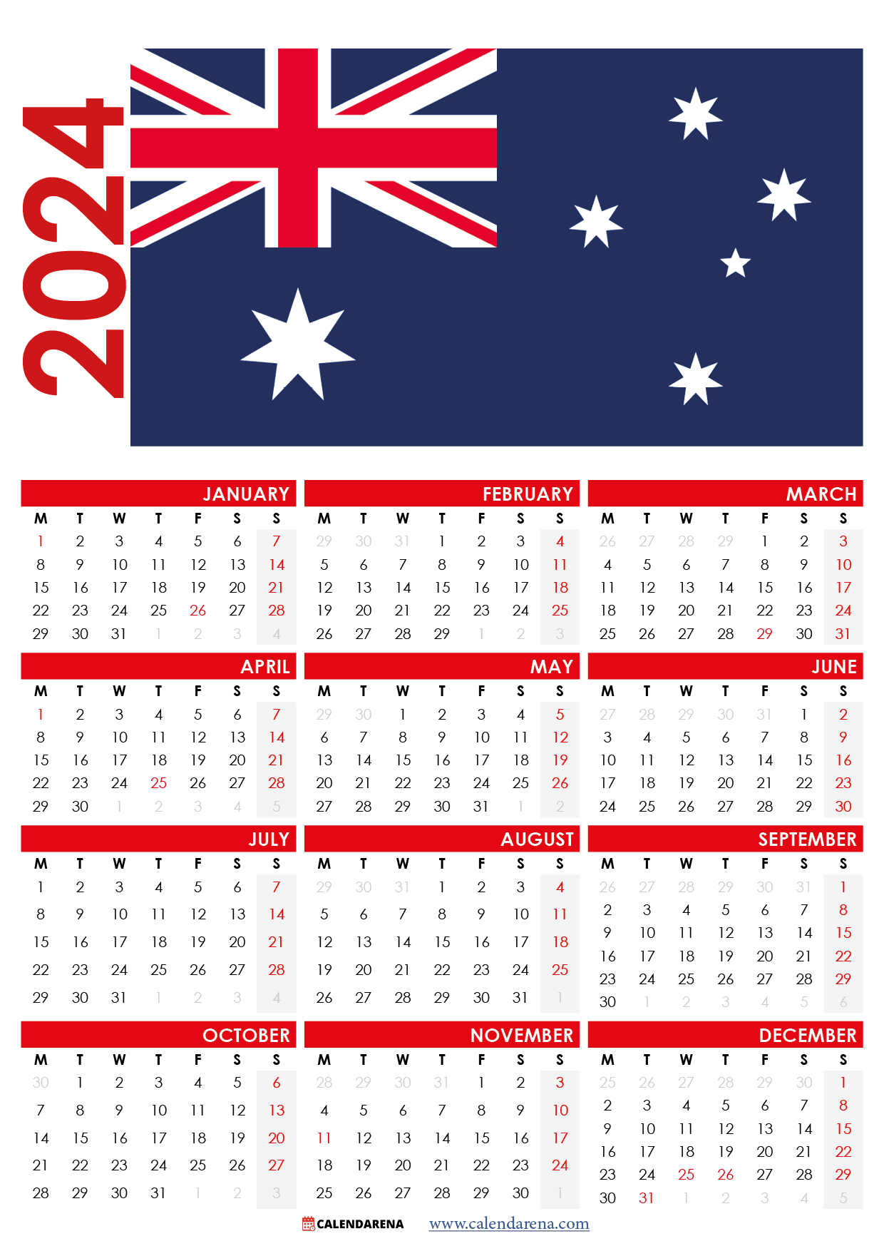 Calendar 2024 Australia With Holidays And Festivals | Printable Calendar 2024 Australia