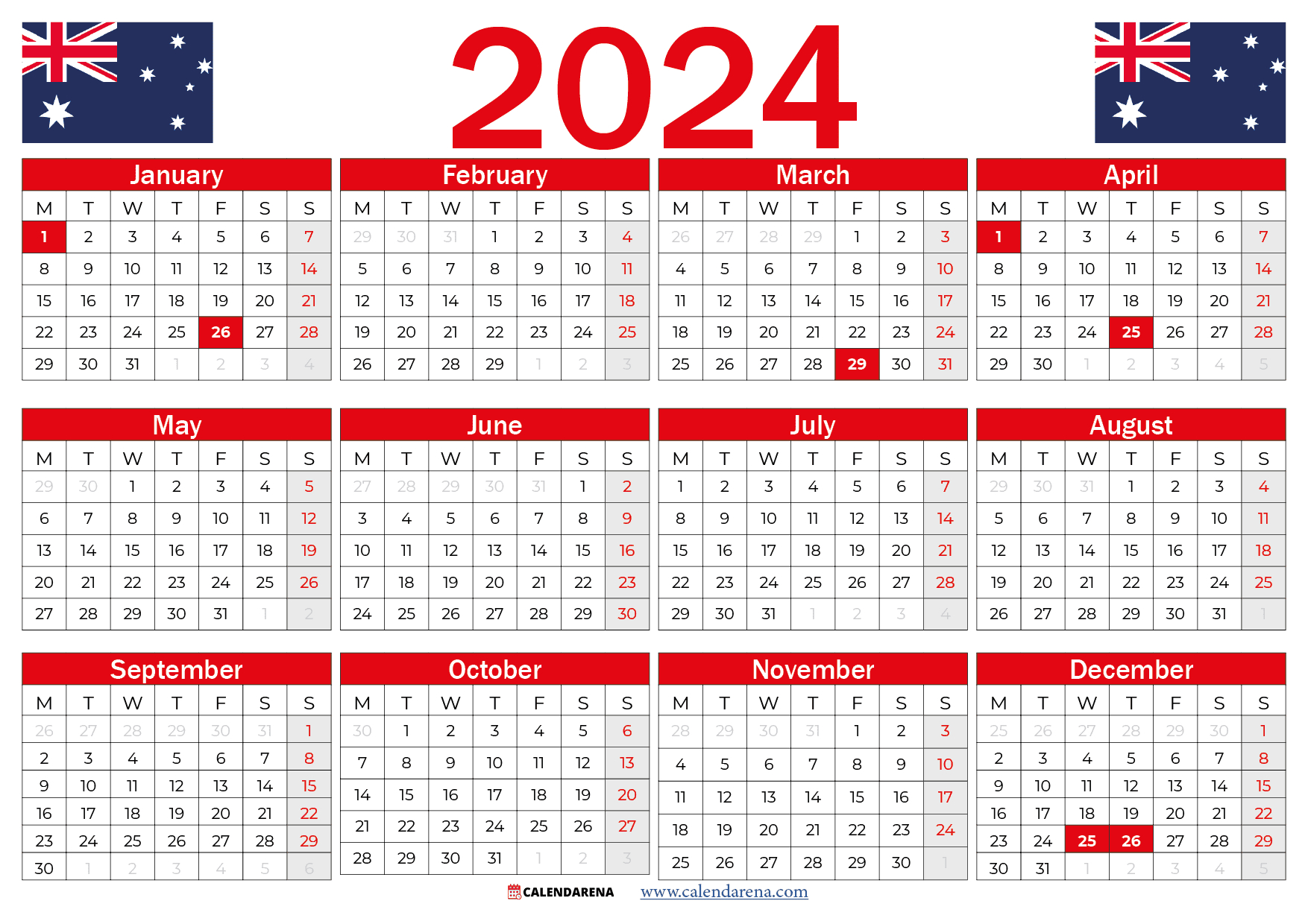 Calendar 2024 Australia With Holidays And Festivals | Printable Calendar 2024 Australia Free