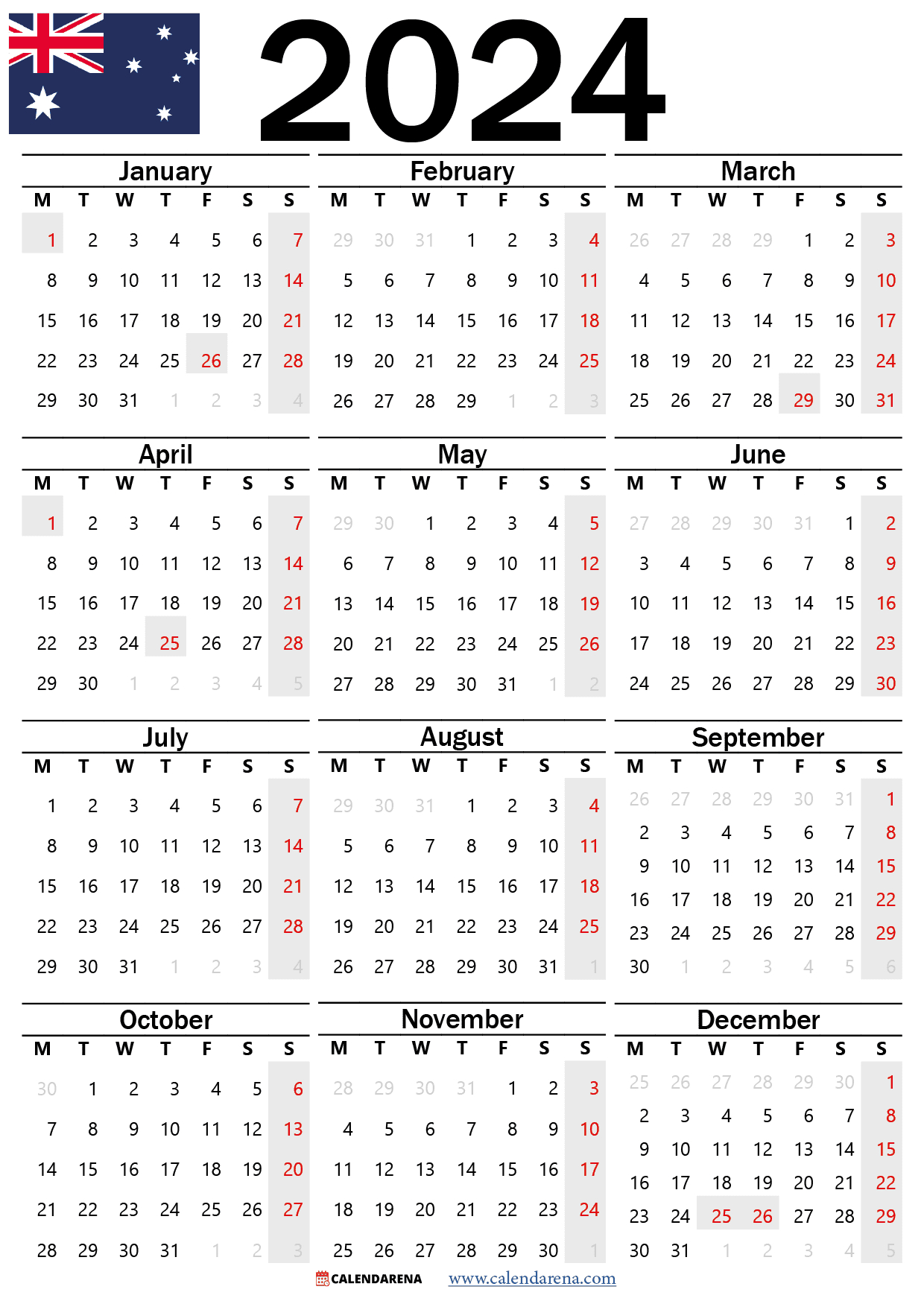 Calendar 2024 Australia With Holidays And Festivals | Printable Calendar 2024 Australia