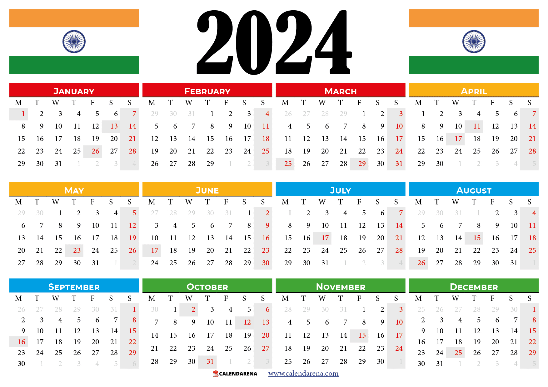 Calendar 2024 India With Holidays And Festivals | 2024 Printable Calendar With Holidays India