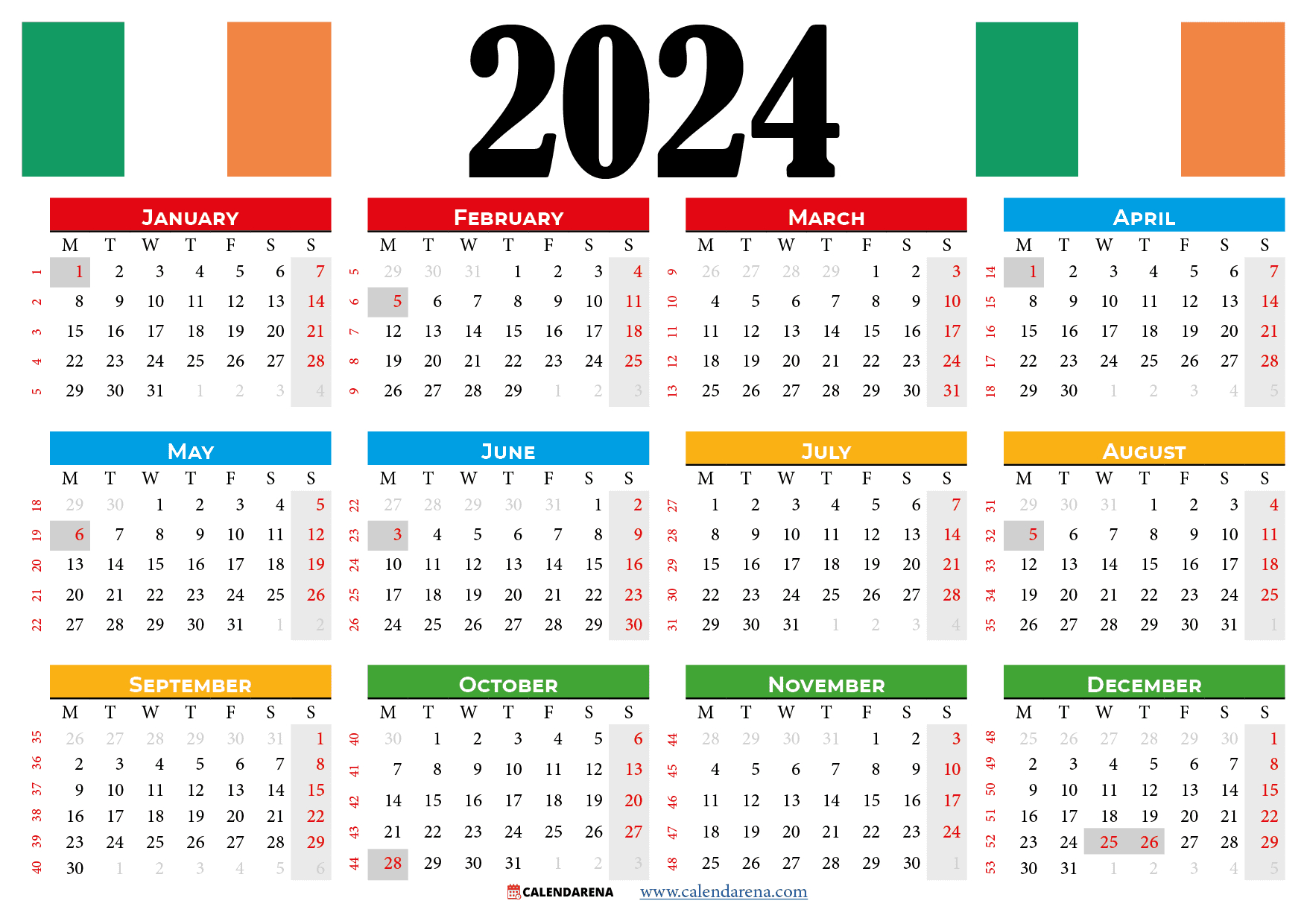 Calendar 2024 Ireland With Holidays And Festivals | Printable Calendar 2024 Ireland