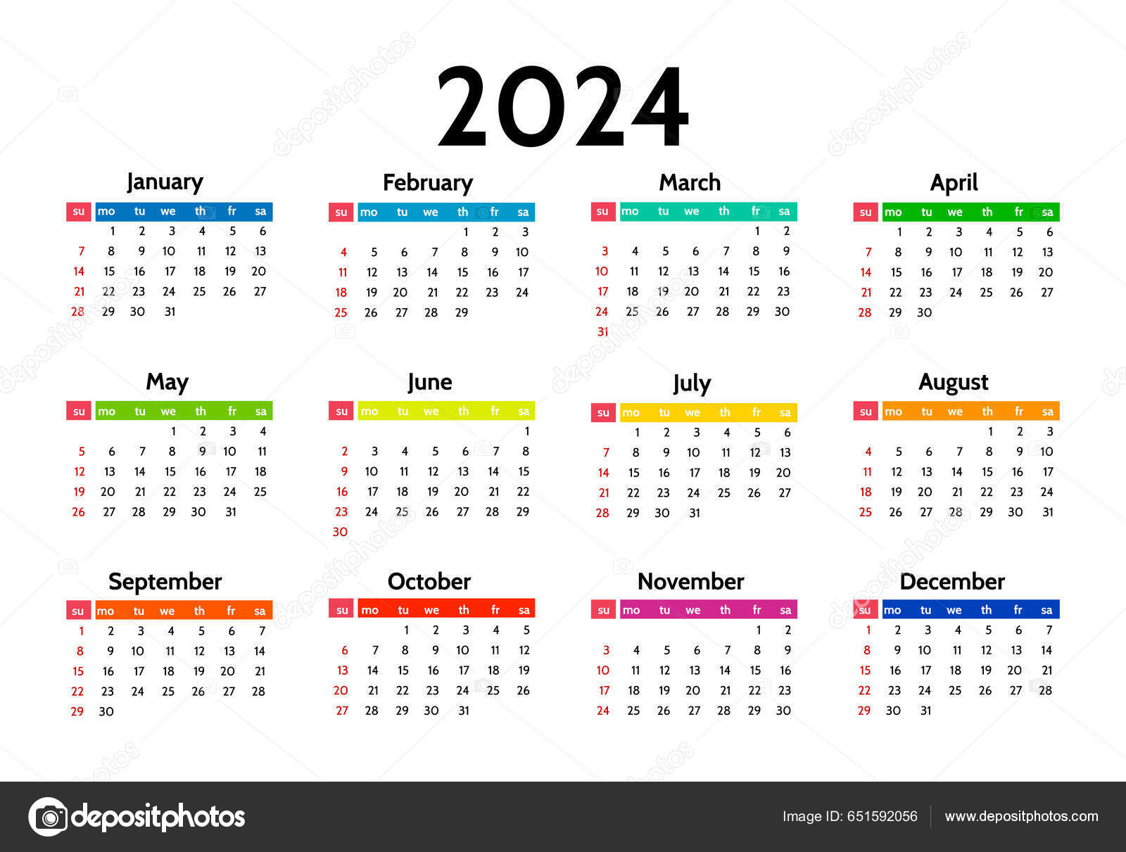 Calendar 2024 Isolated White Background Sunday Monday Business | Printable Calendar 2024 Indonesia