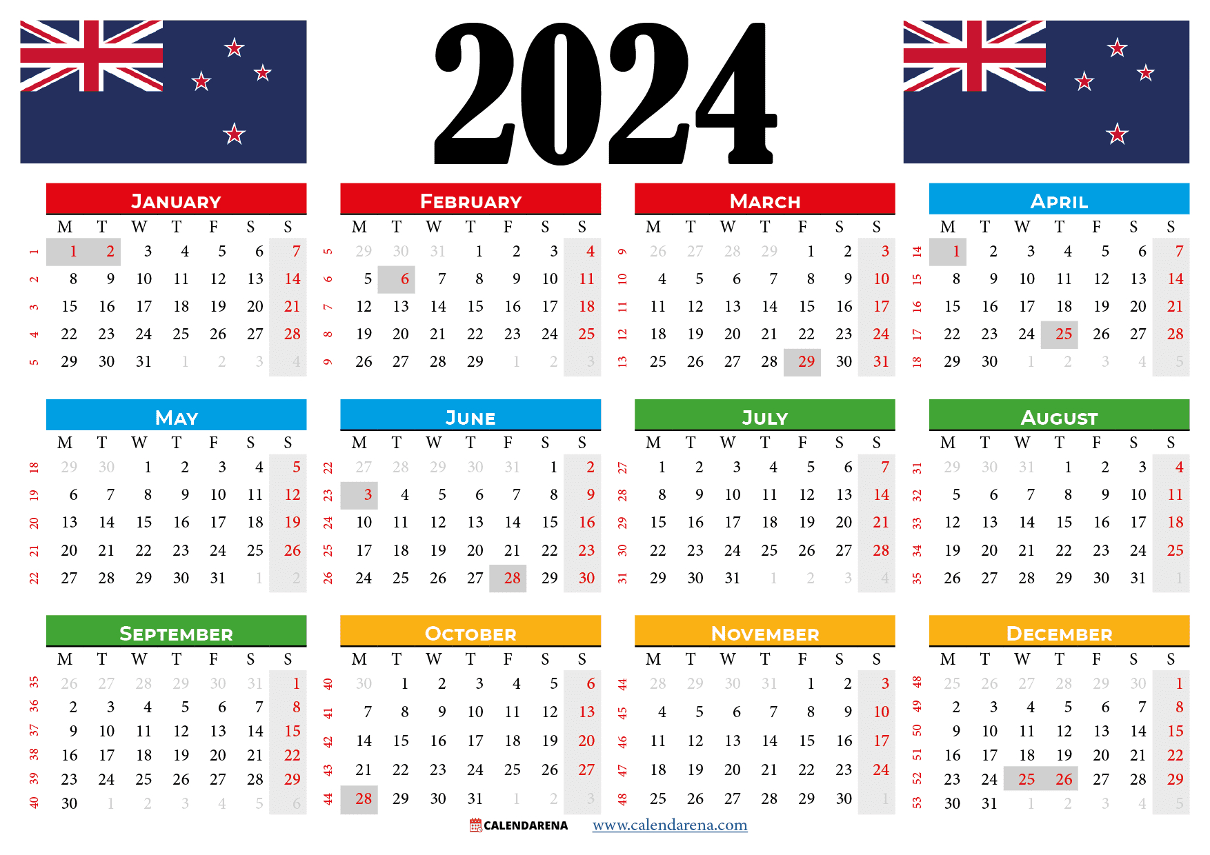 Calendar 2024 Nz With Holidays And Festivals | 2024 Calendar With Holidays Nz Printable Free