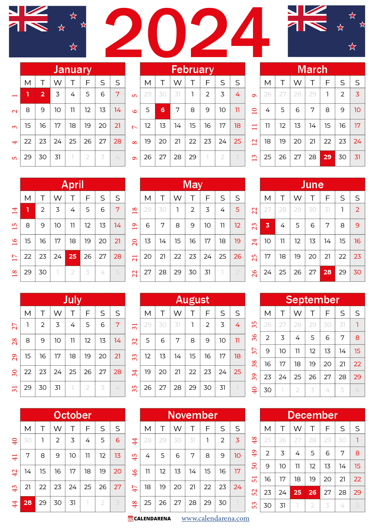 Calendar 2024 Nz With Holidays And Festivals | 2024 Calendar With Holidays NZ Printable Free