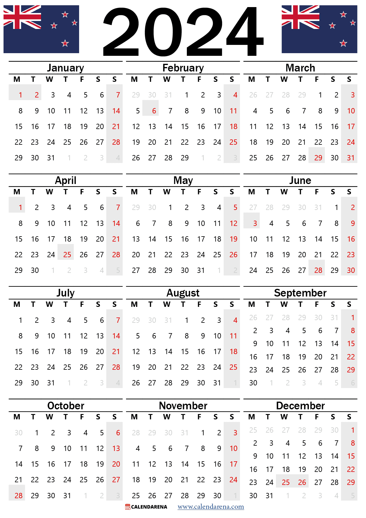 Calendar 2024 Nz With Holidays And Festivals | 2024 Calendar With Holidays NZ Printable Free