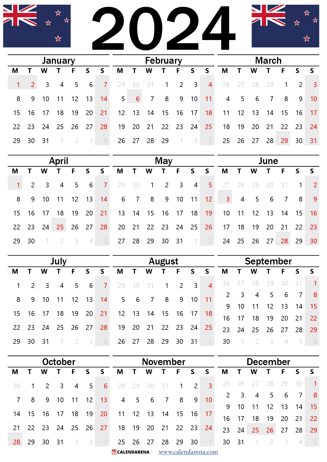 Calendar 2024 Nz With Holidays And Festivals | Free Printable Calendar 2024 Nz