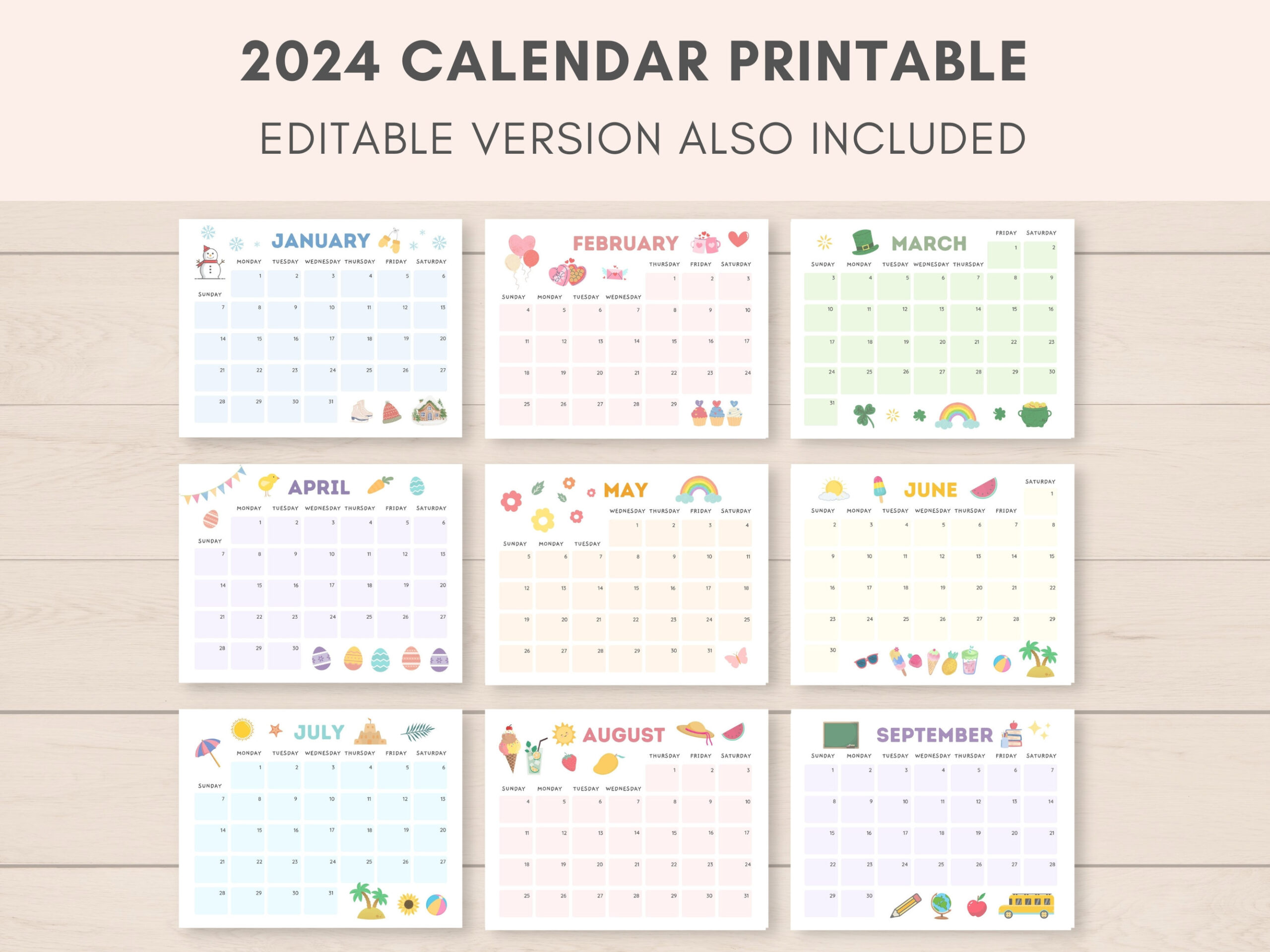 Calendar 2024 Printable Kids Calendar 2024 Printable - Etsy | School Calendar 2024 Uganda Printable