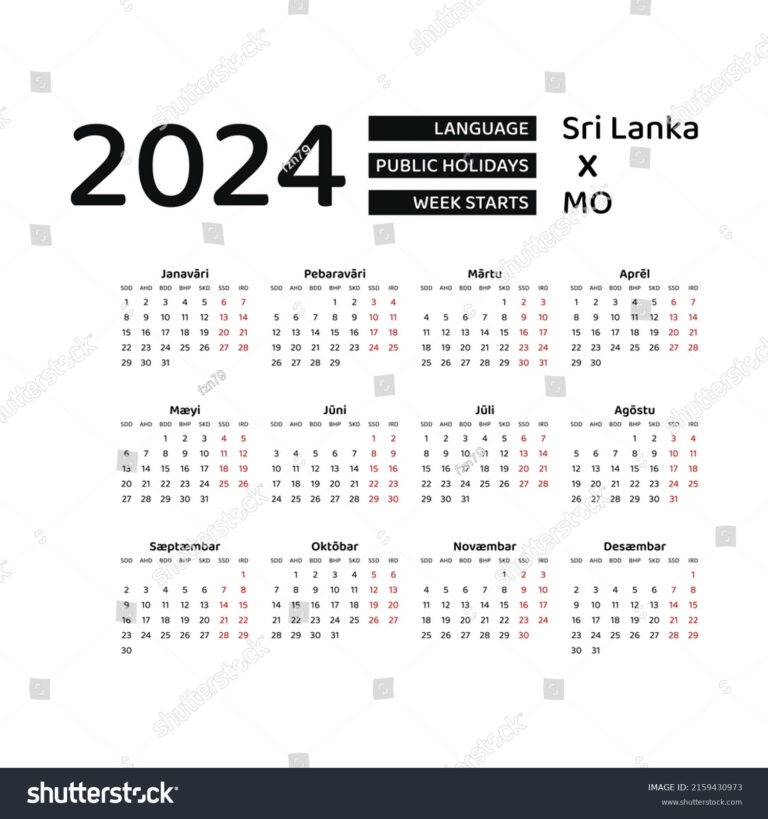 Calendar 2024 Sinhala Language Sri Lanka Stock Vector (Royalty | Printable Calendar 2024 Sri Lanka